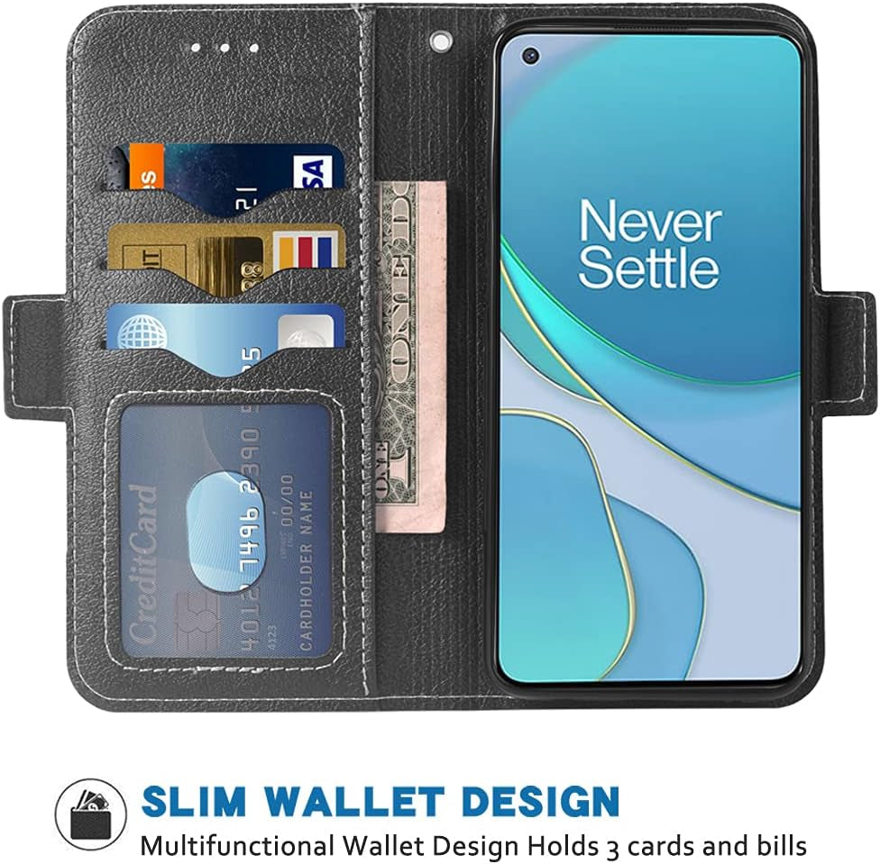 WWAAYSSXA Compatible with Oneplus 8T Oneplus8T plus 5G Wallet Case Wrist Strap Lanyard Flip Cover Card Holder Cell Phone Cases for One Plus8T on 1 plus 8Tplus 1Plus 8T+ One+ 1+ 1+8T Pro G5 Black  WWAAYSSXA   