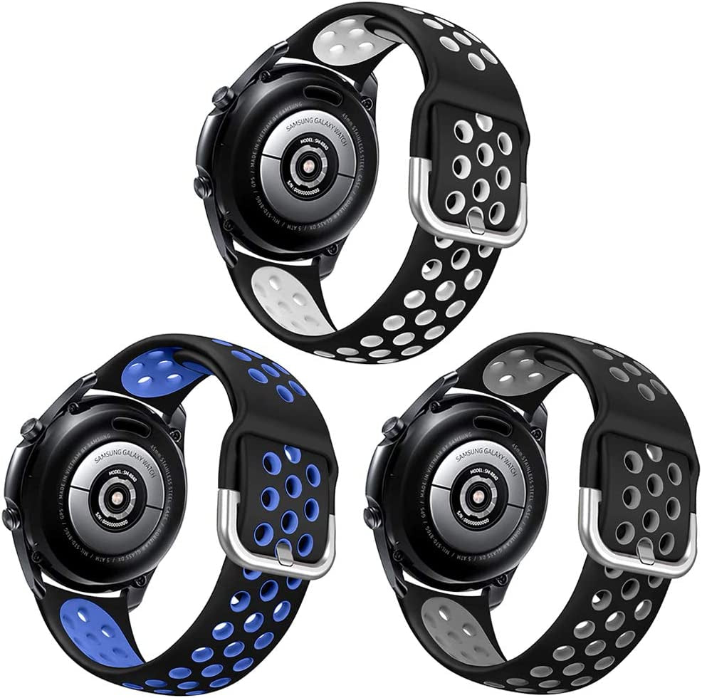 NAHAI 3 Pack Sport Bands Compatible with Samsung Galaxy Watch 46Mm/Gear S3 Frontier for Men Women, 22Mm Watch Band Silicone Quick Release Rubber Replacement Strap for Galaxy Watch 3 LTE (45Mm)  NAHAI Black/Grey,Black/White,Black/Blue S: 5.9"-7.6" 