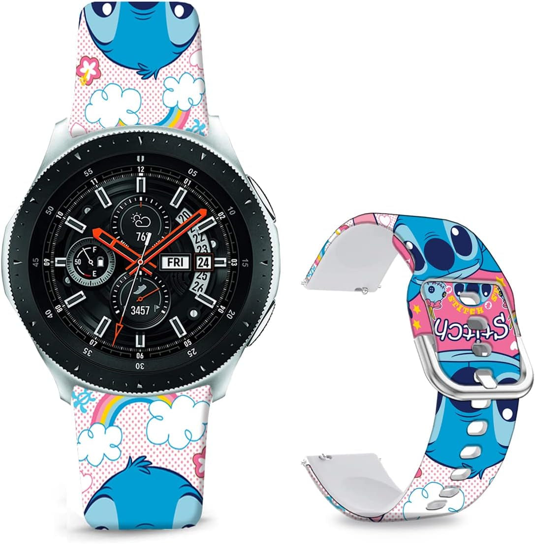 Sjiangqiao Stitch Bands Compatible with Samsung Galaxy Watch 46Mm/Watch 3 45Mm/Gear S3 Frontier/Classic/Pebble Time/Garmin 945/Vivoactive 4/Fossil Q Soft Silicone Chic Cute Cartoon Sports Band Lovely Style Replacement Strap Men Women(Blue-Stitch)  Sjiangqiao Pink-Stitch  