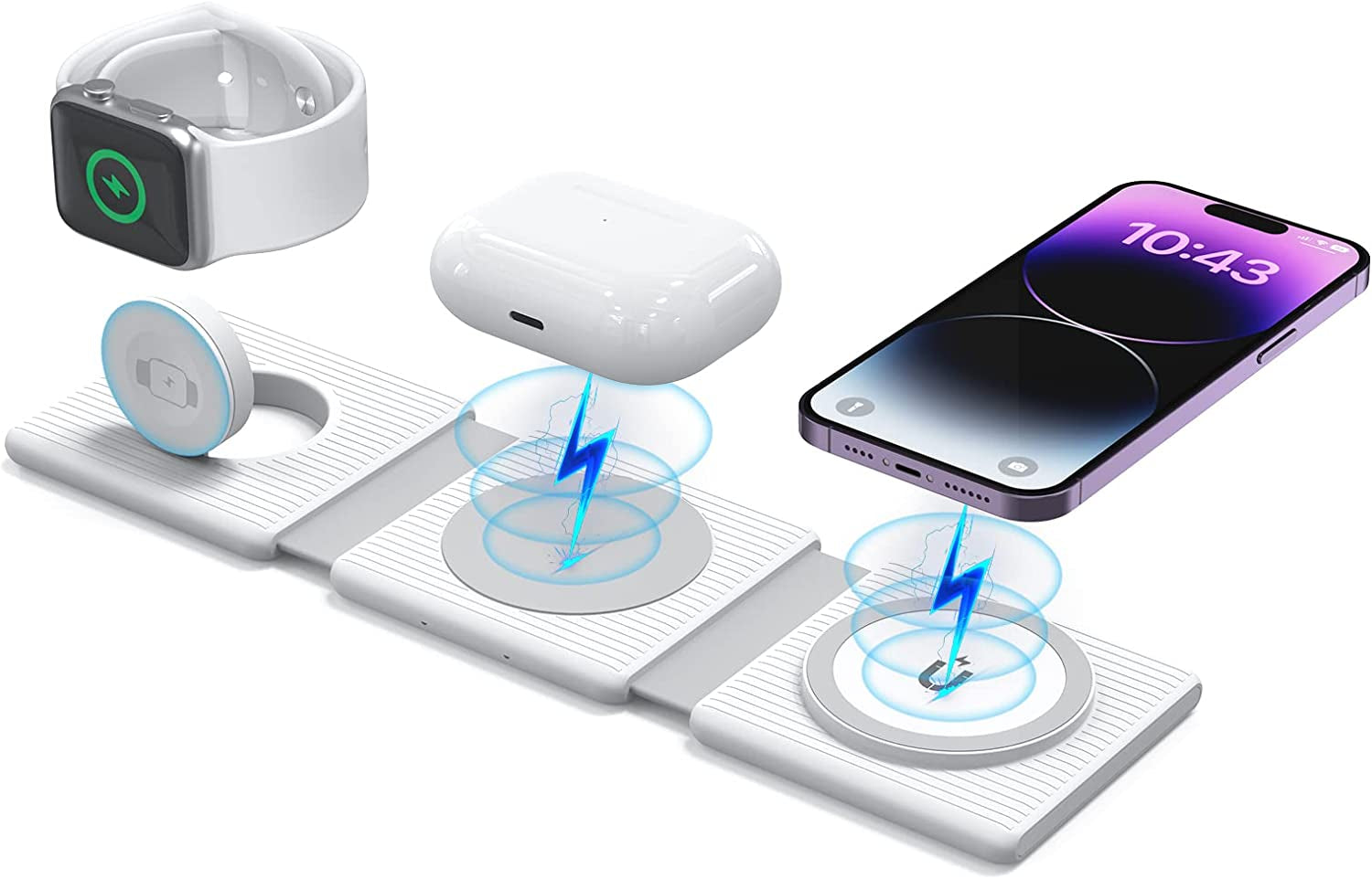 Wireless Charger,Kafiya 3 in 1 Wireless Charging Station,Foldable Travel Fast Charger Compatible for Iphone 14/Pro/Max/Plus/13/12 Series,Air_Pods 3/2/Pro,Iwatch,Samsung(Adapter Included)  KAFIYA   