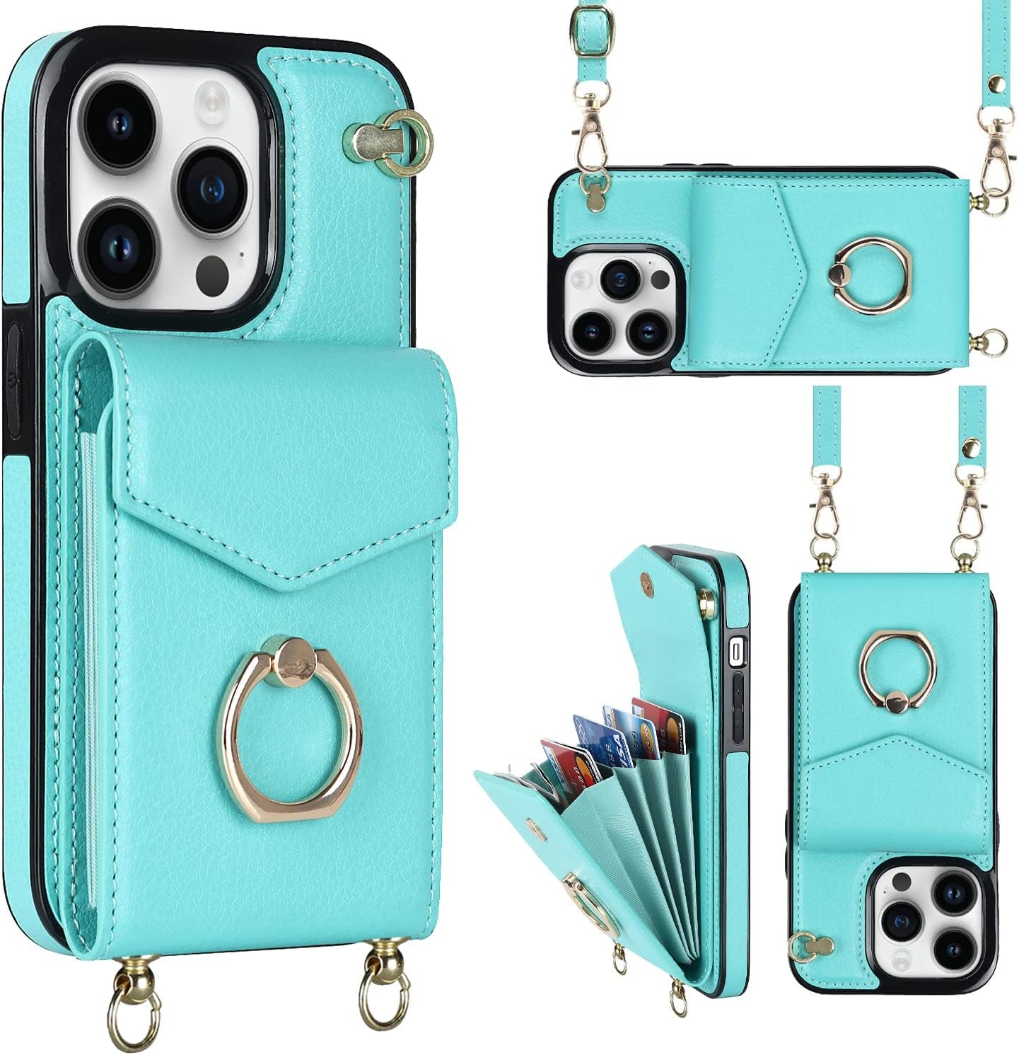 YYTVN for Iphone 12/Iphone 12 Pro Case 6.1 Inch, Minimalist Wallet Case with Ring Kickstand and Shoulder Strap, Shockproof Stylish Protective Cover for Iphone 12/Iphone 12 Pro -Red  YYKeji Blue Iphone 12 Pro Max 