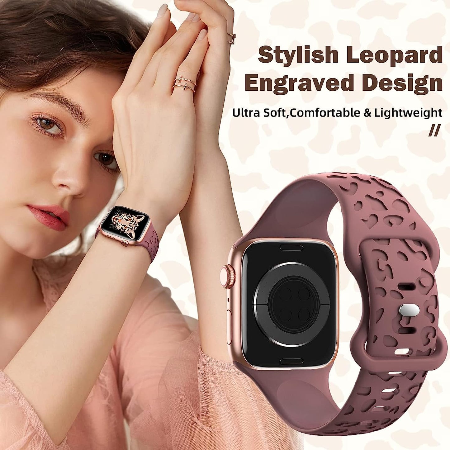 6 Pack Leopard Engraved Bands Compatible with Apple Watch Band 40Mm 44Mm 38Mm 45Mm 49Mm 42Mm Women Men,Waterproof Cheetah Sport Silicone Strap Wristbands for Iwatch SE Ultra Series 8 7 6 5 4 3 2 1  HEARTBOOM   