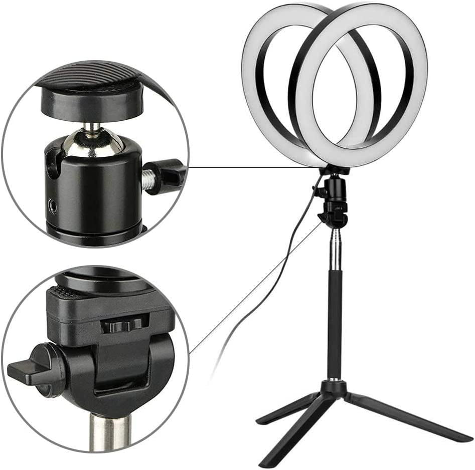 Fonrest LED Ring Light with Stretchable Tripod Stand Selfie Stick, 6-Inch Dimmable Floor/Table Annular Lamp for Selfie, Makeup, Live Stream, Youtube, Vlog, Camera/Phone Video Shooting USB Plug  FONREST   