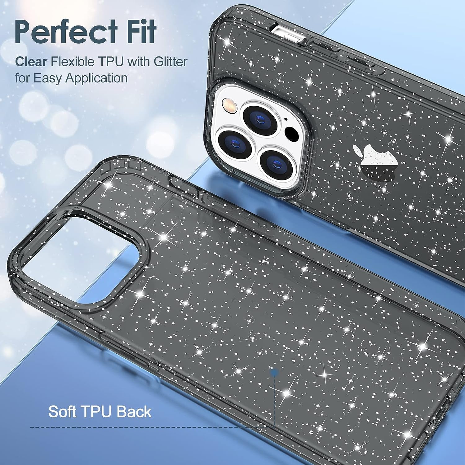 Hython Case for Iphone 14 Pro Max Case Glitter, Cute Sparkly Clear Glitter Shiny Bling Sparkle Cover, Anti-Scratch Soft TPU Slim Fit Shockproof Protective Phone Cases for Women Girls, Black Glitter  Hython   