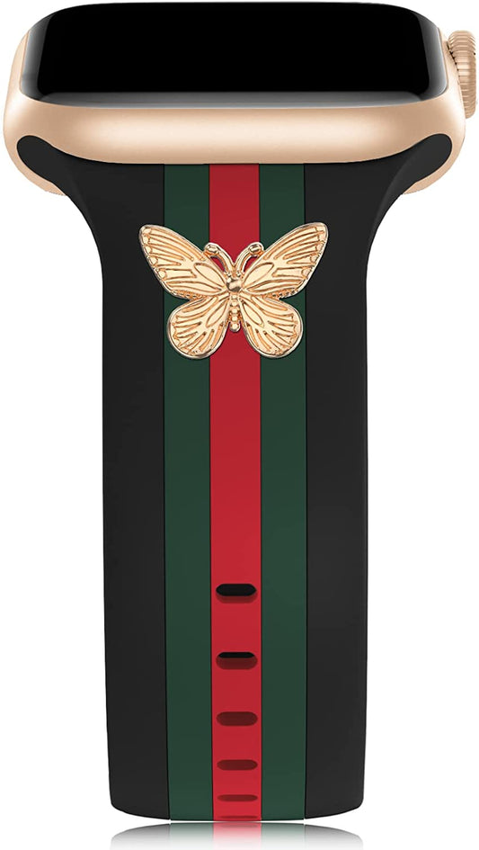 Designer Band with Charms Decor Compatible with Apple Watch Band 38Mm 40Mm 41Mm 42Mm 44Mm 45Mm 49Mm Women Men, Stylish Silicone Sport Wristbands for Iwatch Series 8 7 6 5 4 3 2 1 SE Ultra  Bagoplus   