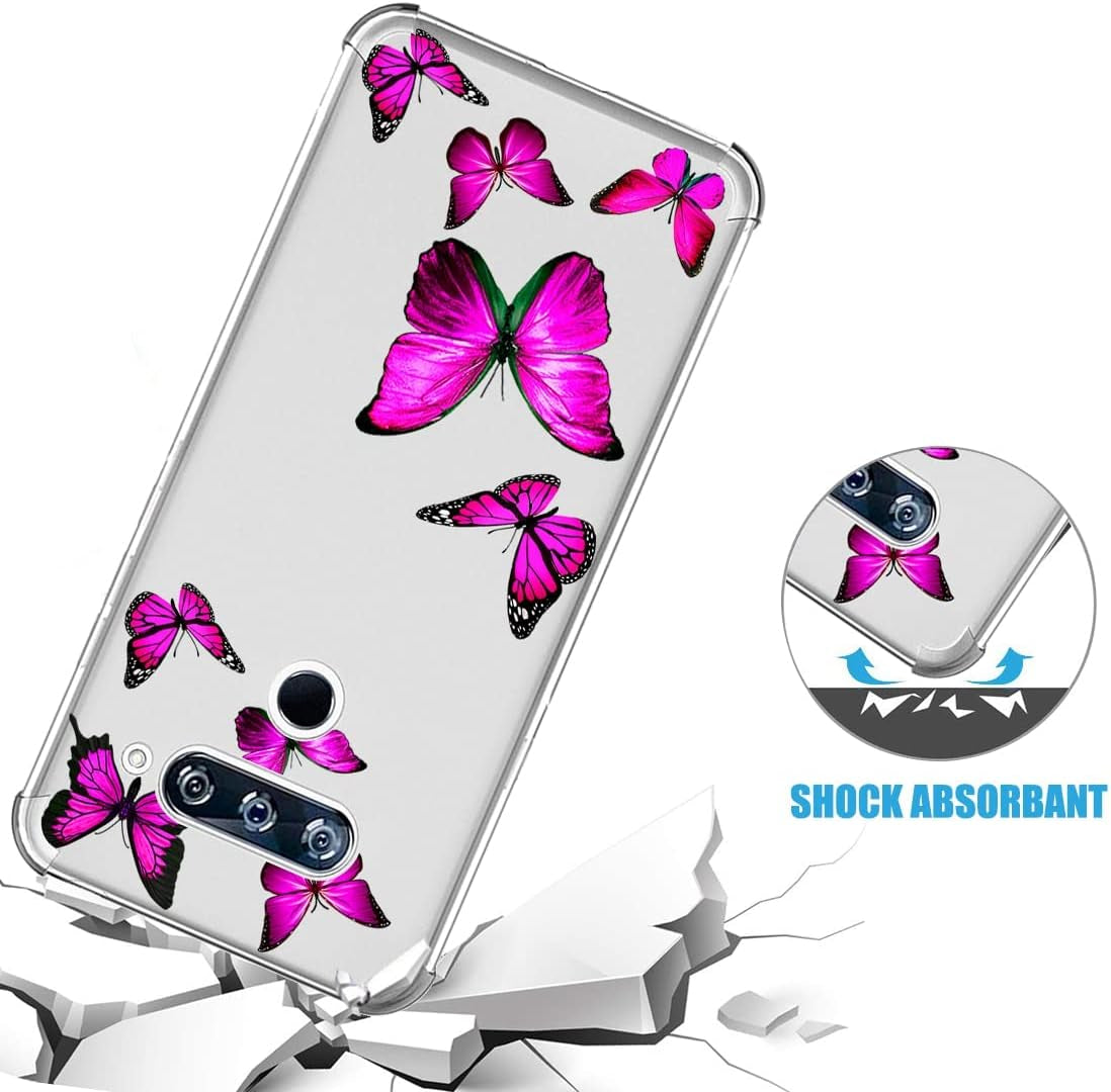 Tothedu Phone Case for LG V40/V40 Thinq Case V405UA0 Case for Girls, Clear Slim Shockproof Pattern Soft Flexible TPU Back Phone Protective Cover Cases for LG V40 Thinq (Rose Butterfly)  Tothedu   