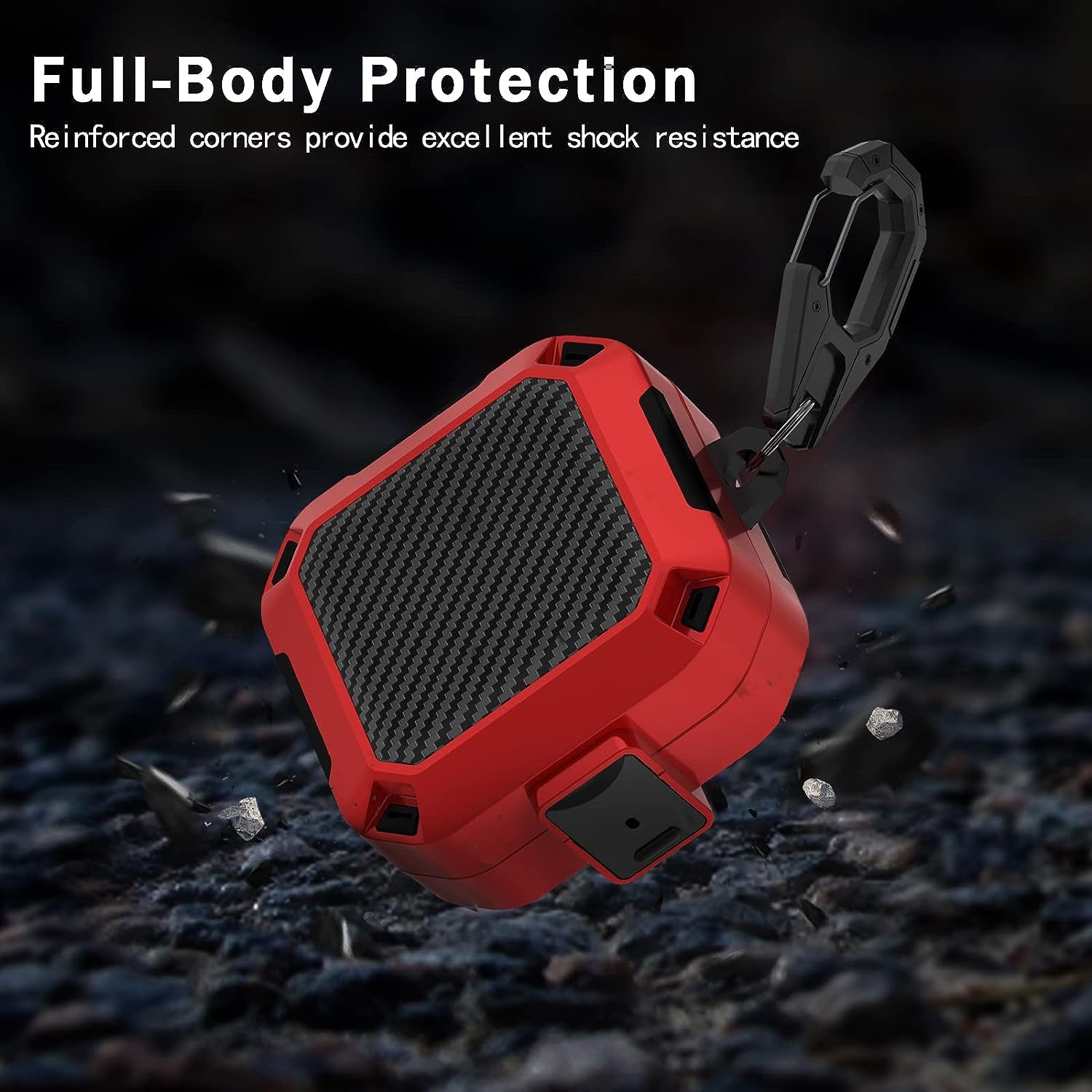 Wowwat Compatible Beats Fit Pro Case Cover with Lock Clip,Carbon Fiber Texture Full Body Rugged Case for Men Women Shockproof,With Beats Accessories Carbon Fiber Keychain/Storage Box (Red)  Wowwat   