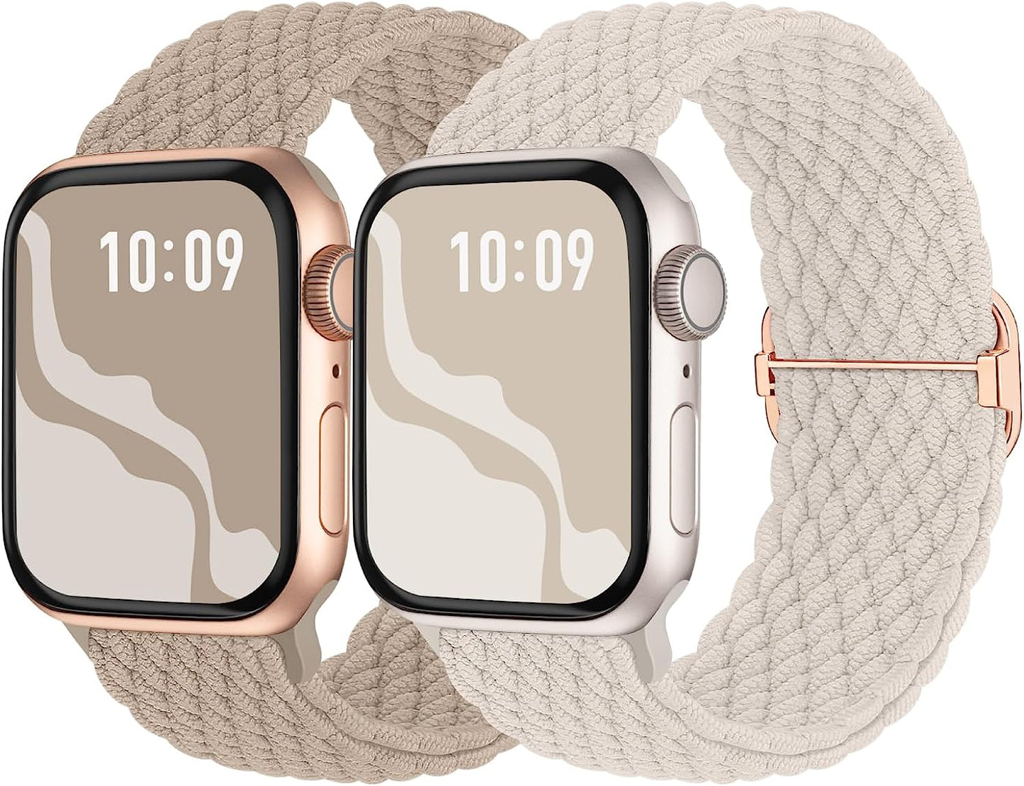 Braided Solo Loop Compatible with Apple Watch Band 38Mm 40Mm 41Mm 42Mm 44Mm 45Mm 49Mm, Stretchy Sport Bands Women Men Elastic Nylon Wristband for Iwatch Series 8 7 6 SE 5 4 3 2 1 Ultra  Suitisbest Milk Tea/Starlight 38mm/40mm/41mm 