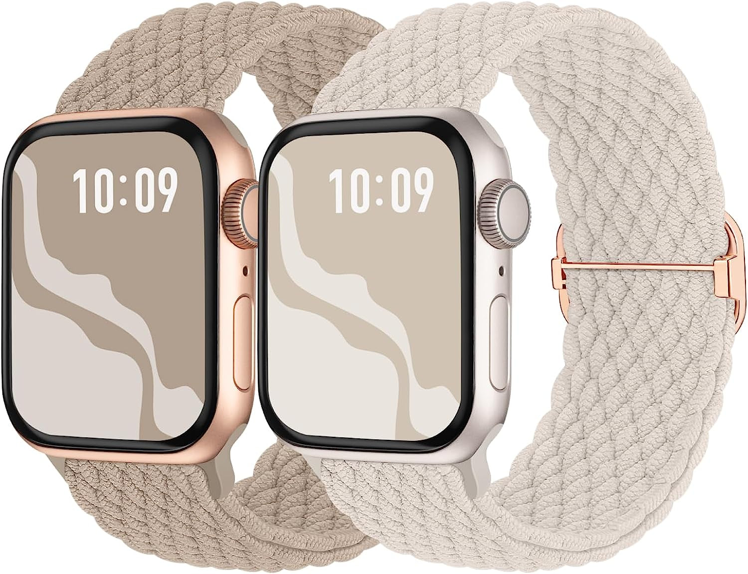 Braided Solo Loop Compatible with Apple Watch Band 38Mm 40Mm 41Mm 42Mm 44Mm 45Mm 49Mm, Stretchy Sport Bands Women Men Elastic Nylon Wristband for Iwatch Series 8 7 6 SE 5 4 3 2 1 Ultra  Suitisbest Milk Tea/Starlight 38mm/40mm/41mm 
