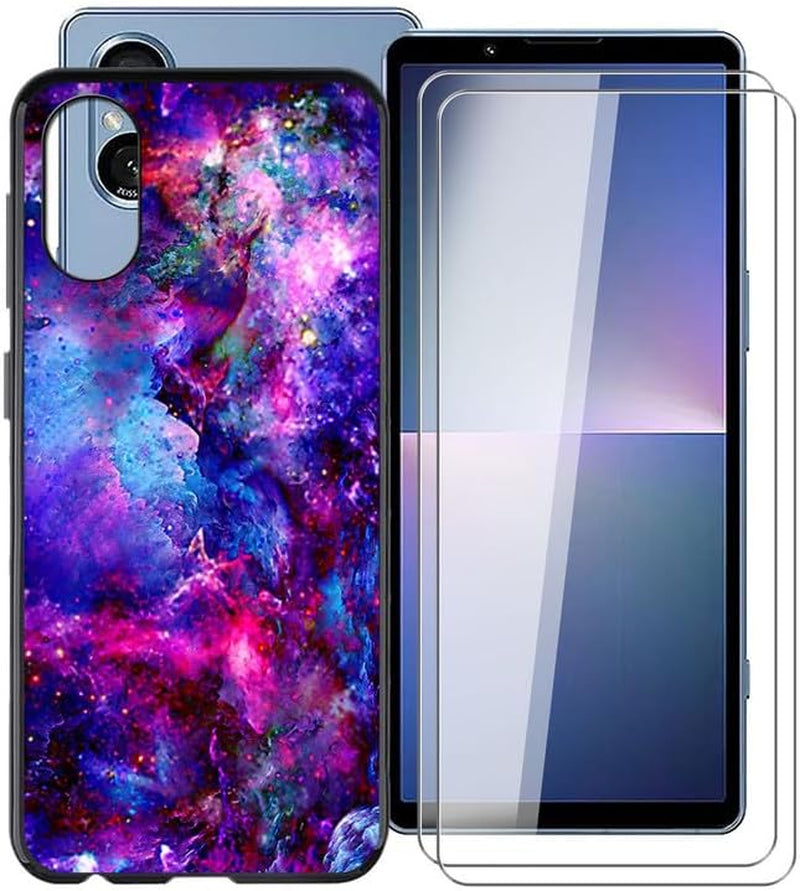WIMSPEED Shockproof Phone Case for Sony Xperia 5 V (6.1") + 2 Pack Tempered Glass Protective Film, Slim Soft Silicone Shell anti Scratch TPU Cover for Sony Xperia 5 V - Starry Sky  WIMSPEED   