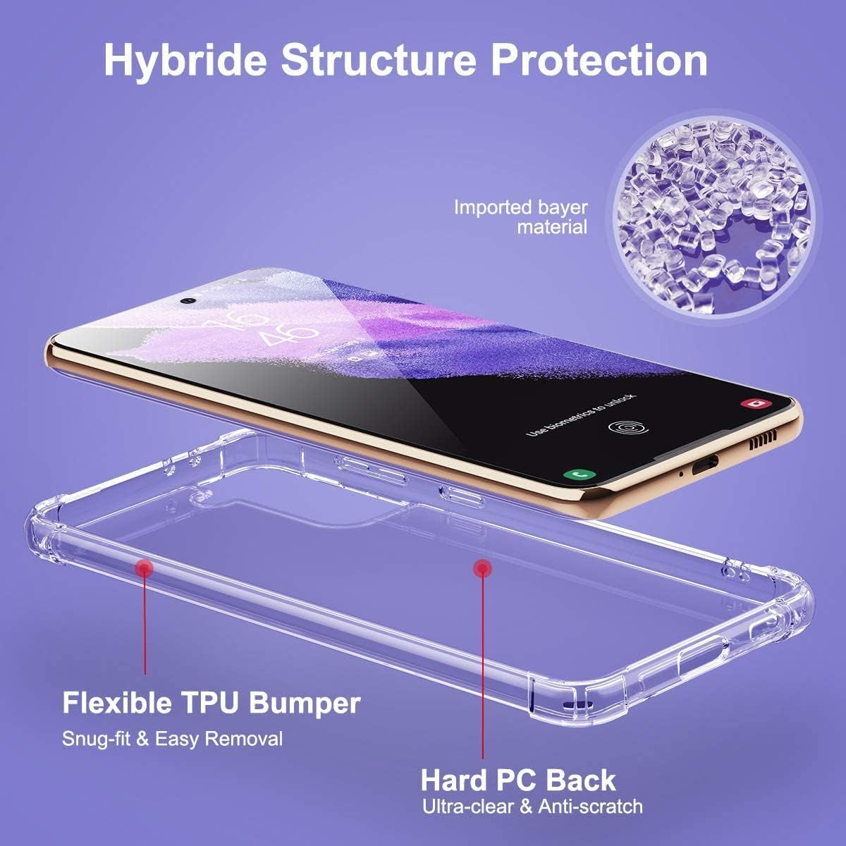 Galaxy S21 Case Crystal Clear Shockproof Bumper Protective Cell Phone Cover for Samsung Galaxy S21 5G Hybrid Design Hard PC Back with Flexible TPU Frame Slim Fit Skin for Men Women Boy Girl 4 Corners  KIOMY   