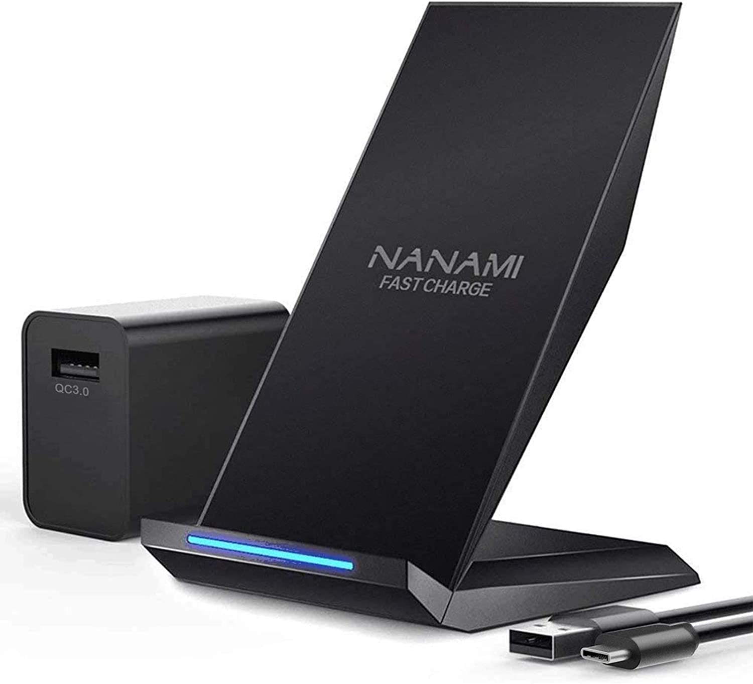 NANAMI Fast Wireless Charger with USB Phone Charger, Qi Certified Charging Stand with QC3.0 Adapter 7.5W Compatible Iphone 14/13/12/SE 2020/11/XS,10W for Samsung Galaxy S23/S22/S21/S20/S10/Note 20/10  NANAMI   