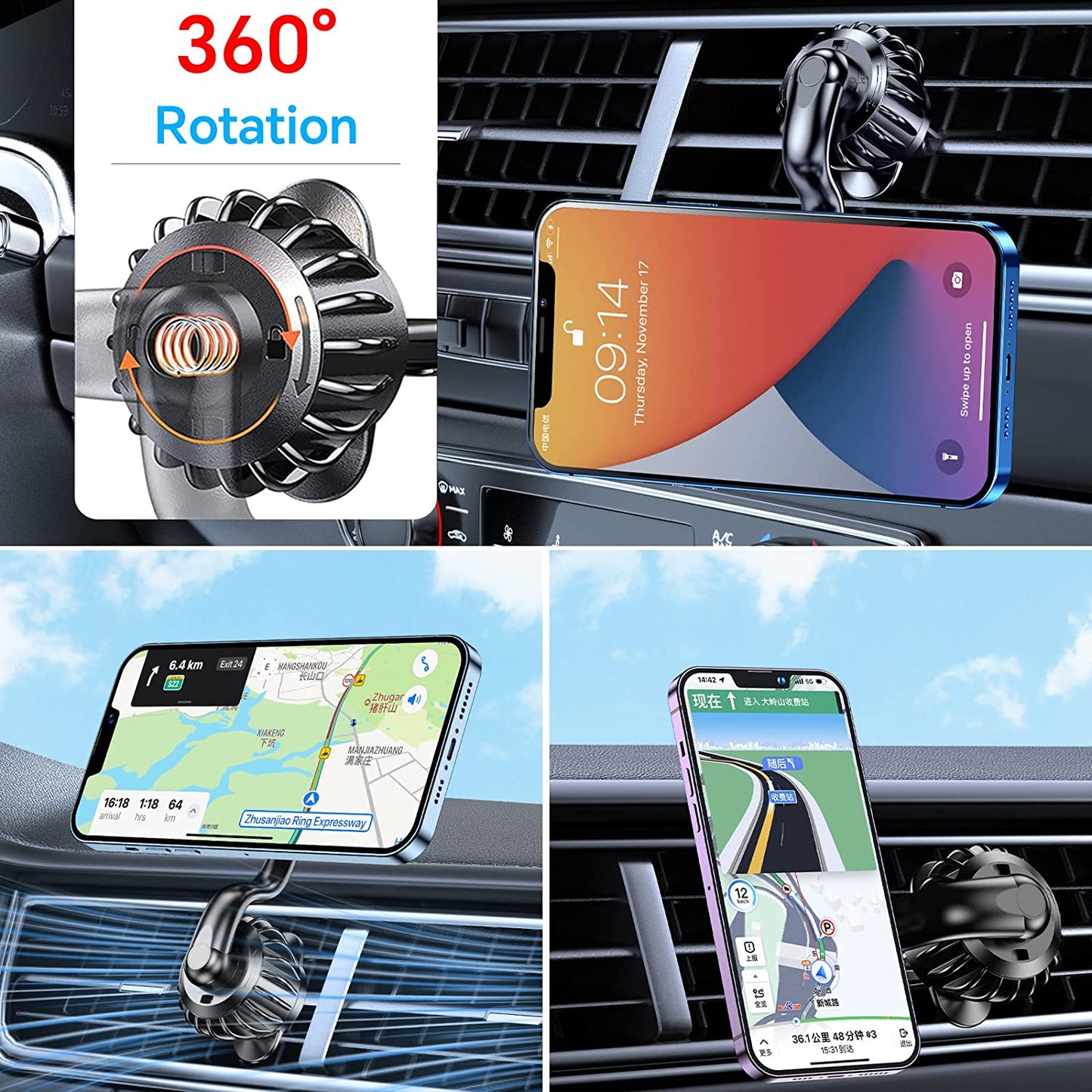 【2-PACK】 Magnetic Phone Holder for Car Vent,【Upgraded Clip】Car Vent Magnetic Phone Mount, 【Strong Magnet 】【 360° Rotation 】Magnetic Air Vent Phone Bracket for Car Fits Iphone Samsung, Etc Cell Phone  Kaistyle   