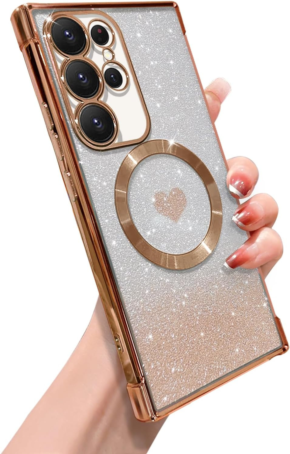 ZONRW for Samsung Galaxy S22 plus Case Magnetic,For Women Girl Soft Luxury Plating Bling Gradient Glitter Cute Heart Compatible with Magsafe,With Camera Lens Protection Clear Phone Cover 6.6”-Blue  ZONRW Gold Samsung Galaxy S23 Ultra 