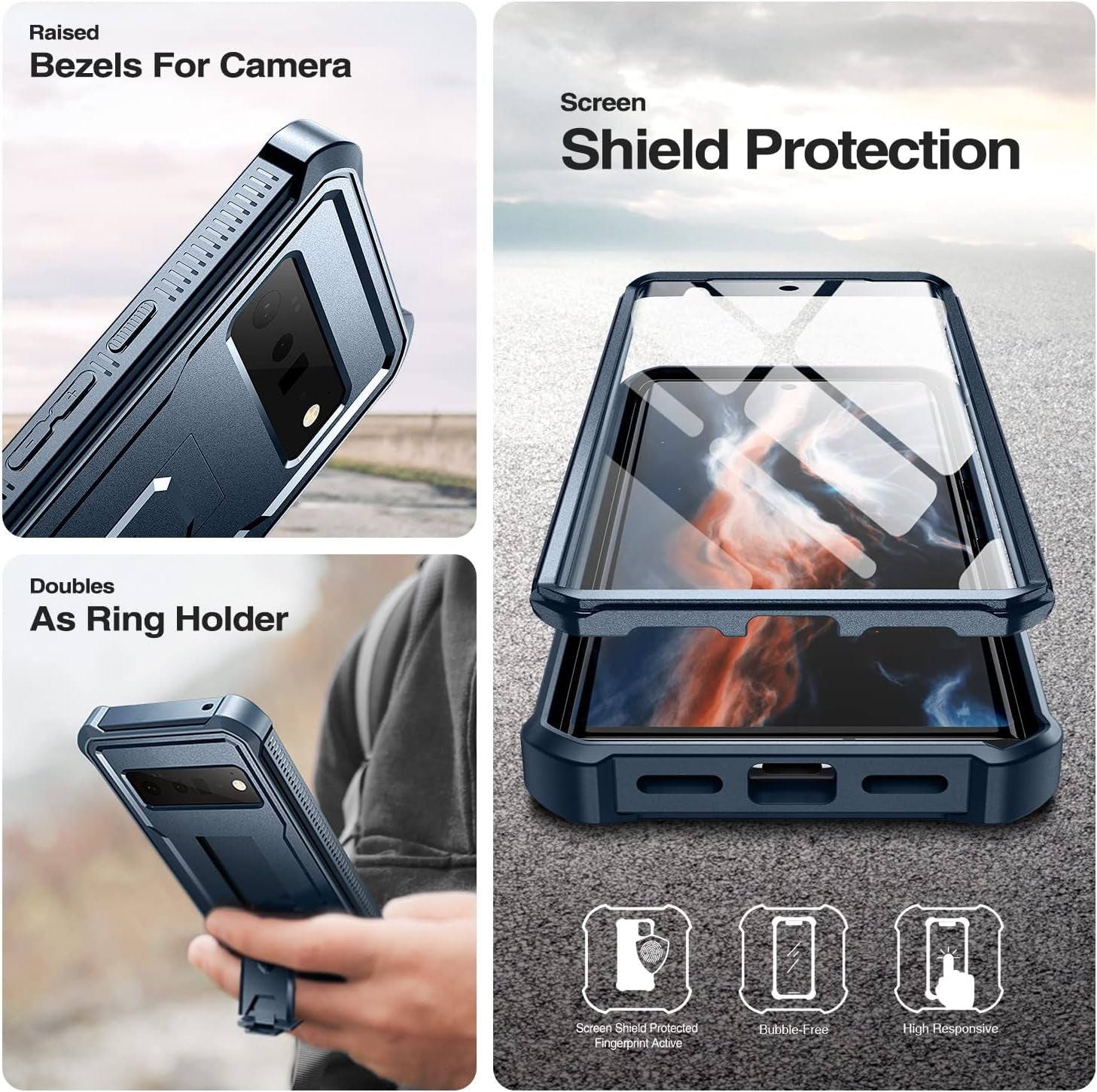 Dexnor for Google Pixel 6 Pro Case, [Built in Screen Protector and Kickstand] Heavy Duty Military Grade Protection Shockproof Protective Cover for Google Pixel 6 Pro 5G (Navy Blue)  Dexnor   