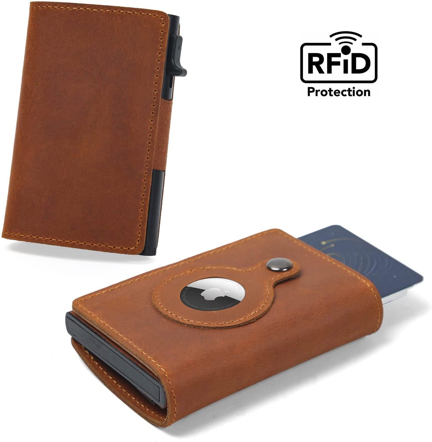 Ebhag868 Smart Card Clip Wallet with Durable One-Press, Quick-Access Card Holders, Integrates Cutting Edge Tracking & RFID Blocking Technology (Airtag NOT Included) - Brown  Generic   