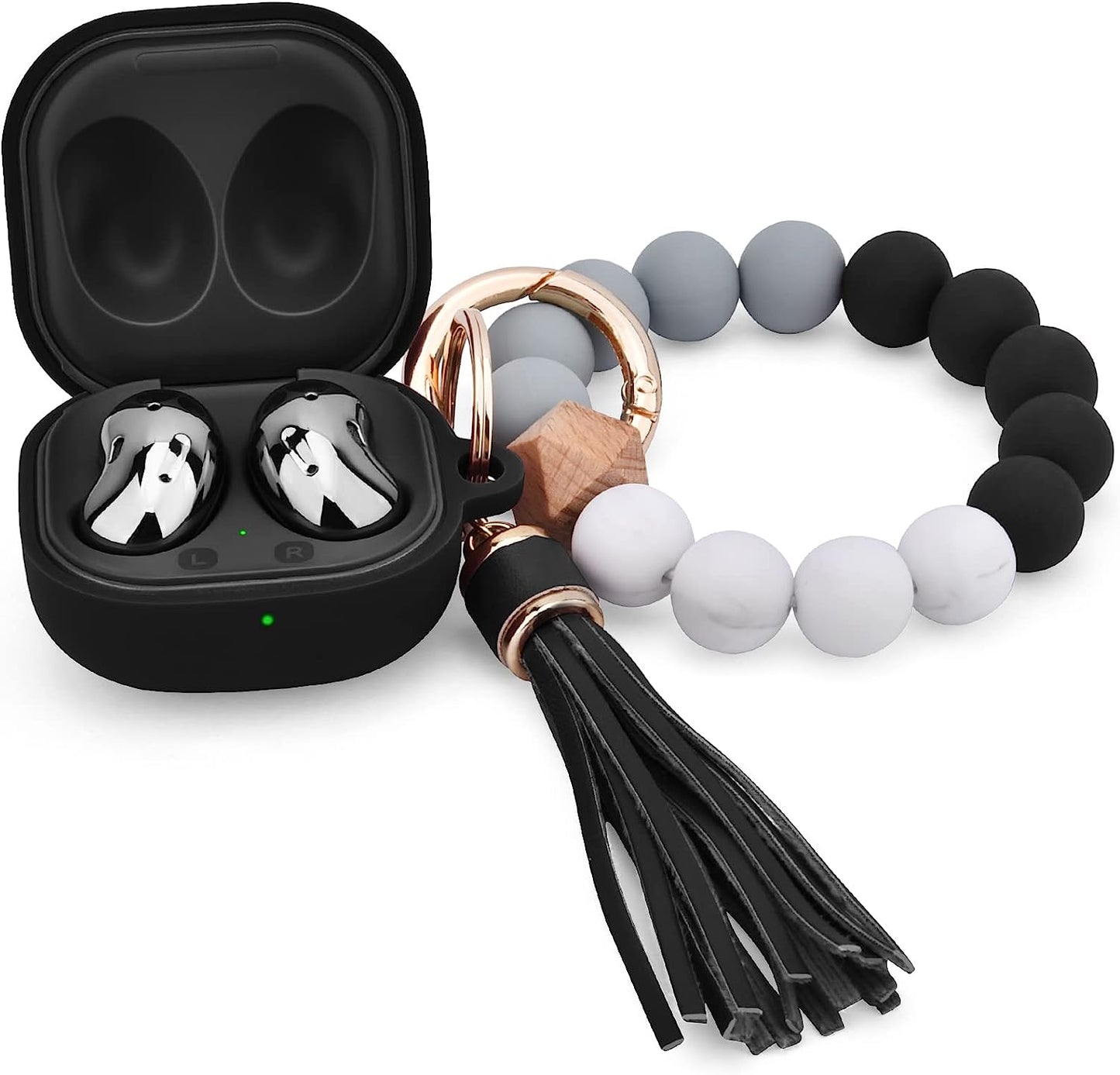 Filoto Case for Samsung Galaxy Buds 2 (2021) / Galaxy Buds Pro (2021) / Galaxy Buds Live/Buds 2 Pro, Cute Silicone Earbuds Protective Case Cover with Bracelet Keychain (Black)  Kerle   