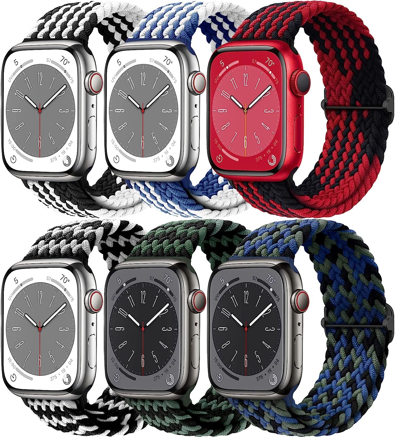 Braided Solo Loop for Apple Watch Band 40Mm 41Mm 38Mm 44Mm 45Mm 42Mm Ultra 49Mm Men/Women,Solace Stretchy Nylon Sport Wristband Strap for Iwatch Bands Series 8/7/6 5/4/3/2/1/SE 44 45 41 40 Mm  DMVEIMAL 13-Black-white/Blue-w/B-red/B-W/Green-b/BGB 38mm 40mm 41mm 