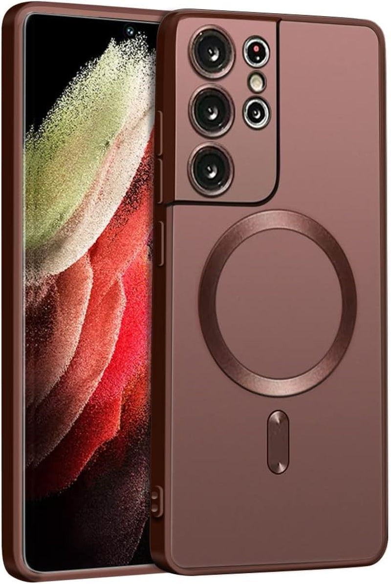 XLHLKP Case for Samsung Galaxy S21 Ultra 5G,Designed for Samsung S21 Ultra Case with Full Lens Design Back Slim Case in 6.8 Inch (Green)  XLHLKP Magnetic Brown  