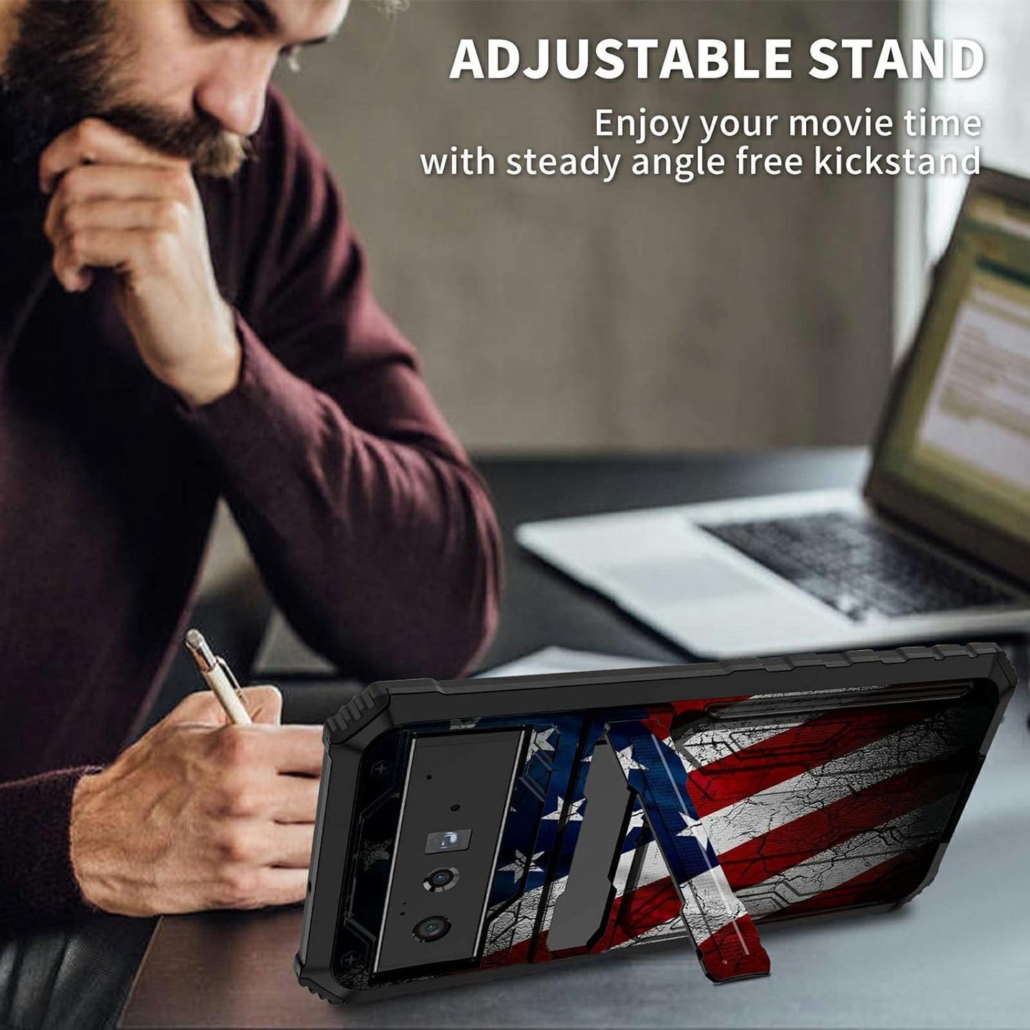 Case for Goole Pixel 6 Pro with Detachable Card Holder Slot Kickstand Hybrid Dual Layer Heavy Duty Shockproof Cover Hidden ID Cash Credit Wallet Case for Google Pixel 6 Pro 5G, Vintage American Flag  BVDIKMI   