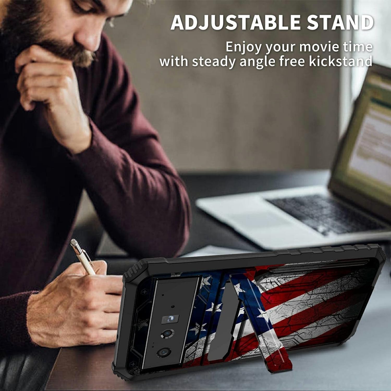 Case for Goole Pixel 6 Pro with Detachable Card Holder Slot Kickstand Hybrid Dual Layer Heavy Duty Shockproof Cover Hidden ID Cash Credit Wallet Case for Google Pixel 6 Pro 5G, Vintage American Flag  BVDIKMI   