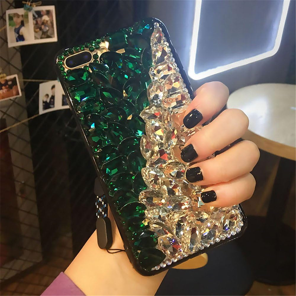 Case for LG G6,Luxury 3D Handmade Sparkle Stunning Stones Crystal Rhinestone Bling Full Diamond Gemstone Glitter Case for LG G6(A Full Black)  RB-CASE D Diamond-Green/White  