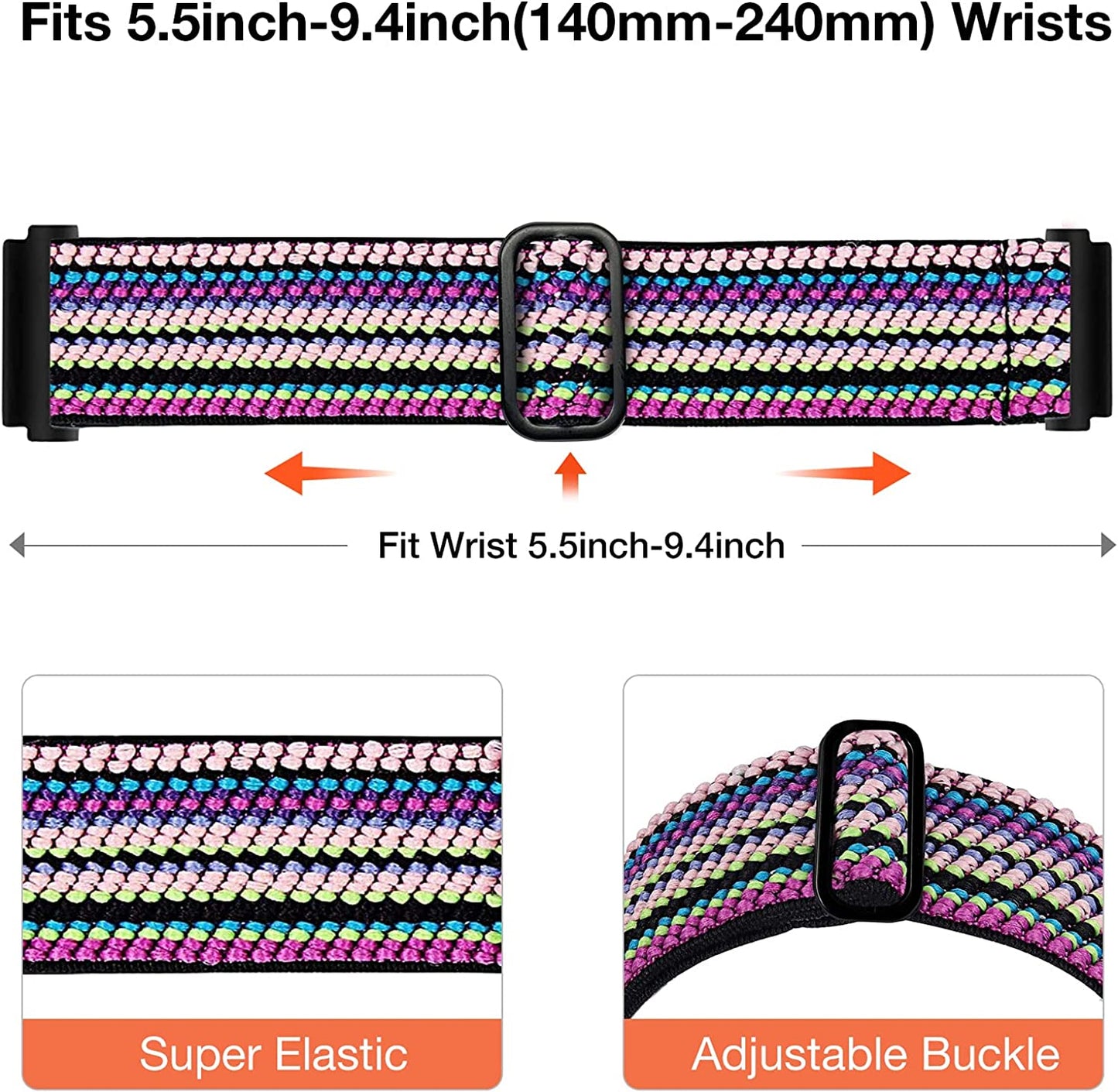 20Mm Stretchy Band Compatible with Samsung Galaxy Watch 5/4 40Mm 44Mm/Watch 5 Pro 45Mm/Watch 4 Classic 42Mm 46Mm/Watch 3 41Mm/Galaxy Watch 42Mm/Active 40Mm/Active 2 40 44Mm, Nylon Strap for Men Women  POHNUI   