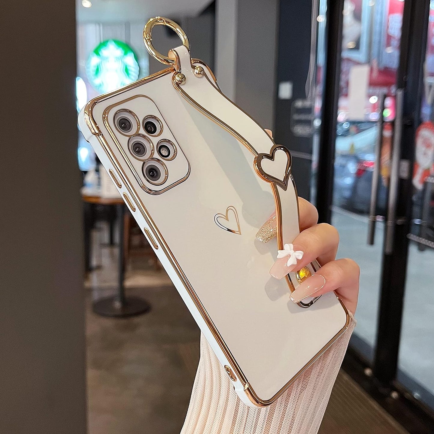 ZTOFERA Samsung Galaxy A53 5G Case with Kickstand,Luxury Cute Plating Edge Love Hearts Pattern Wrist Strap Finger Holder for Girls Women,Soft Shockproof Cover for Galaxy A53 6.5",Black  ZTOFERA White  