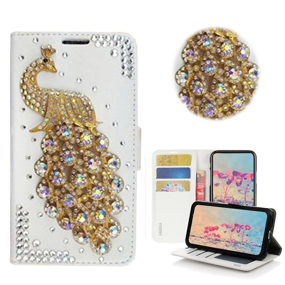 STENES Bling Case Compatible with LG G8 Thinq - STYLISH - 3D Handmade Crystal Peacock Design Magnetic Wallet Leather Cover Compatible with LG G8 Thinq - Multicolor  STENES Peacock / Bling Design For Lg G8 Thinq 