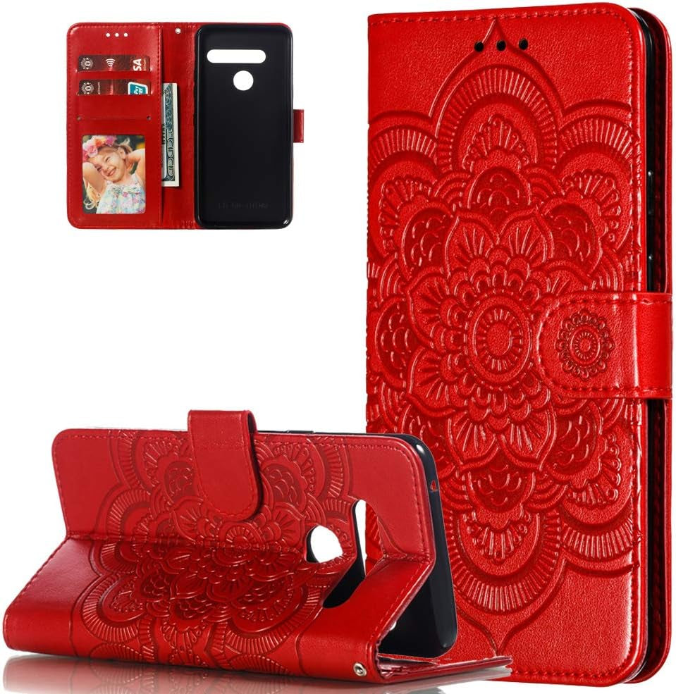Asdsinfor LG G8 Case Full Stylish Advanced Embossing Wallet Case Credit Cards Slot with Stand for PU Leather Shockproof Flip Magnetic Case for LG G8 / G8S / G8 Thinq Sunflower Black LD  Asdsinfor Ld: Red  