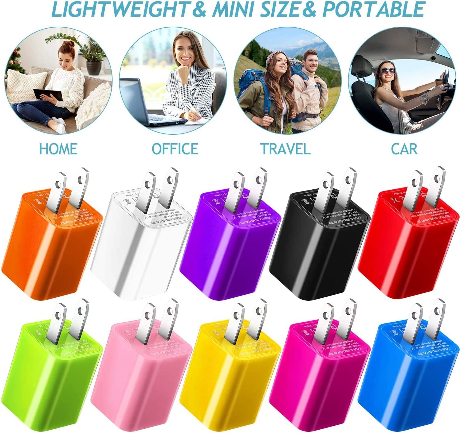 12 Pieces Dual Port USB Wall Charger USB Charger Adapter Quick Charger Cube 2.1A USB Charger Wall Plug Charging Block Replacement for Most Smartphones and Tablets (Multiple Colors)  Zhanmai   