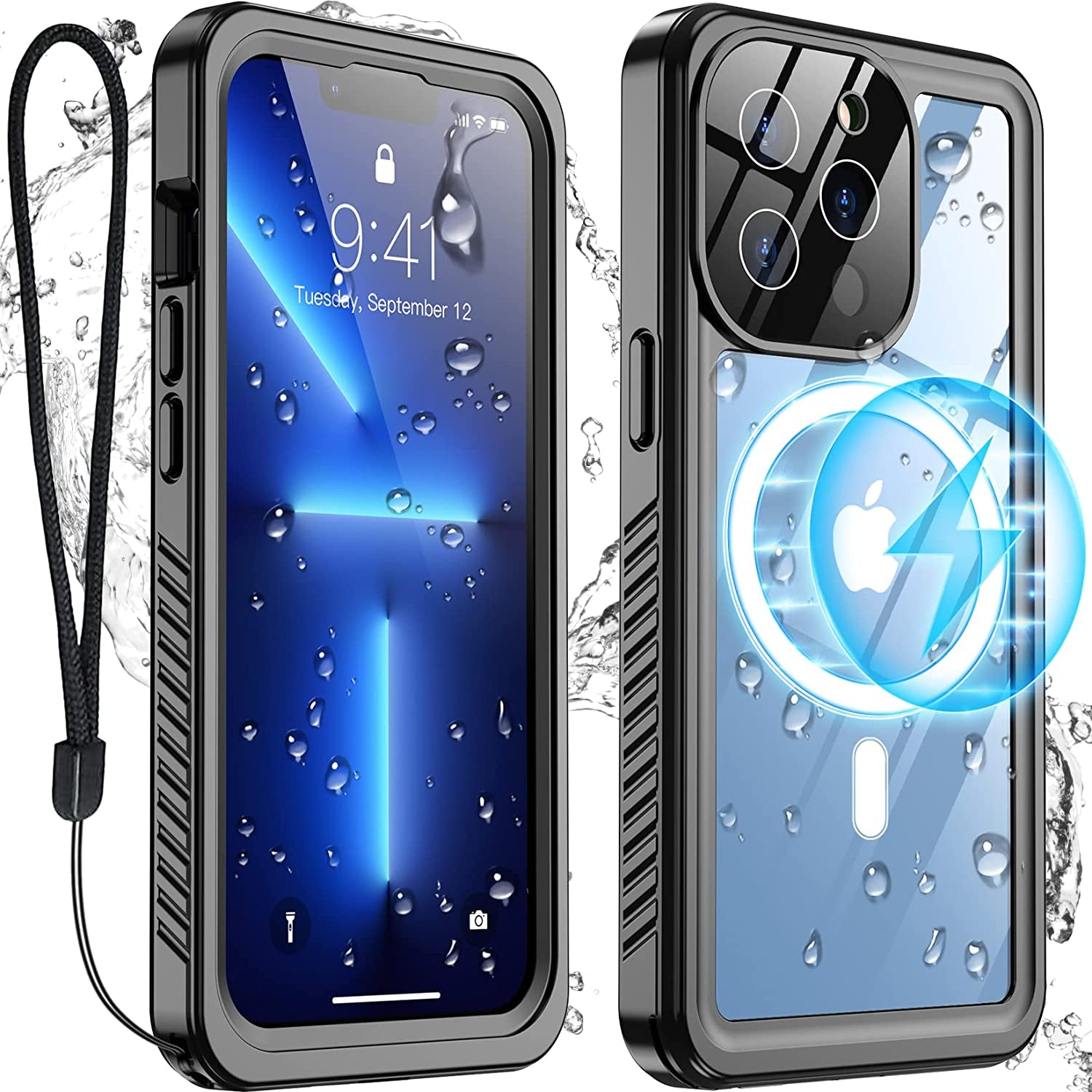 Temdan [Real 360 for Iphone 13 Case Waterproof, Built-In 9H Tempered Glass Camera Lens & Screen Protection [12FT Military Dropproof][Full-Body Shockproof][Dustproof][Ip68 Underwater]-6.1 Inch Black  Temdan   