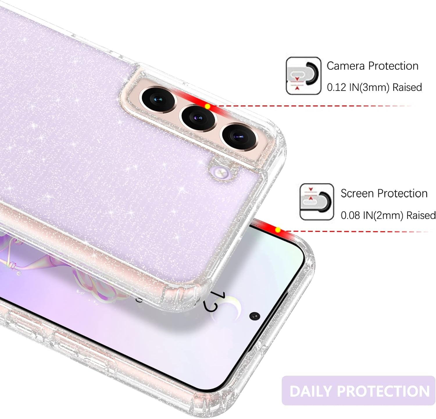 GUAGUA Compatible with Samsung Galaxy S22 5G Case 6.1 Inch Crystal Clear Flexible Soft TPU Cover Glitter Sparkle Bling Slim Shockproof Protective Anti-Slip Cases for Galaxy S22, Transparent  GUAGUA   