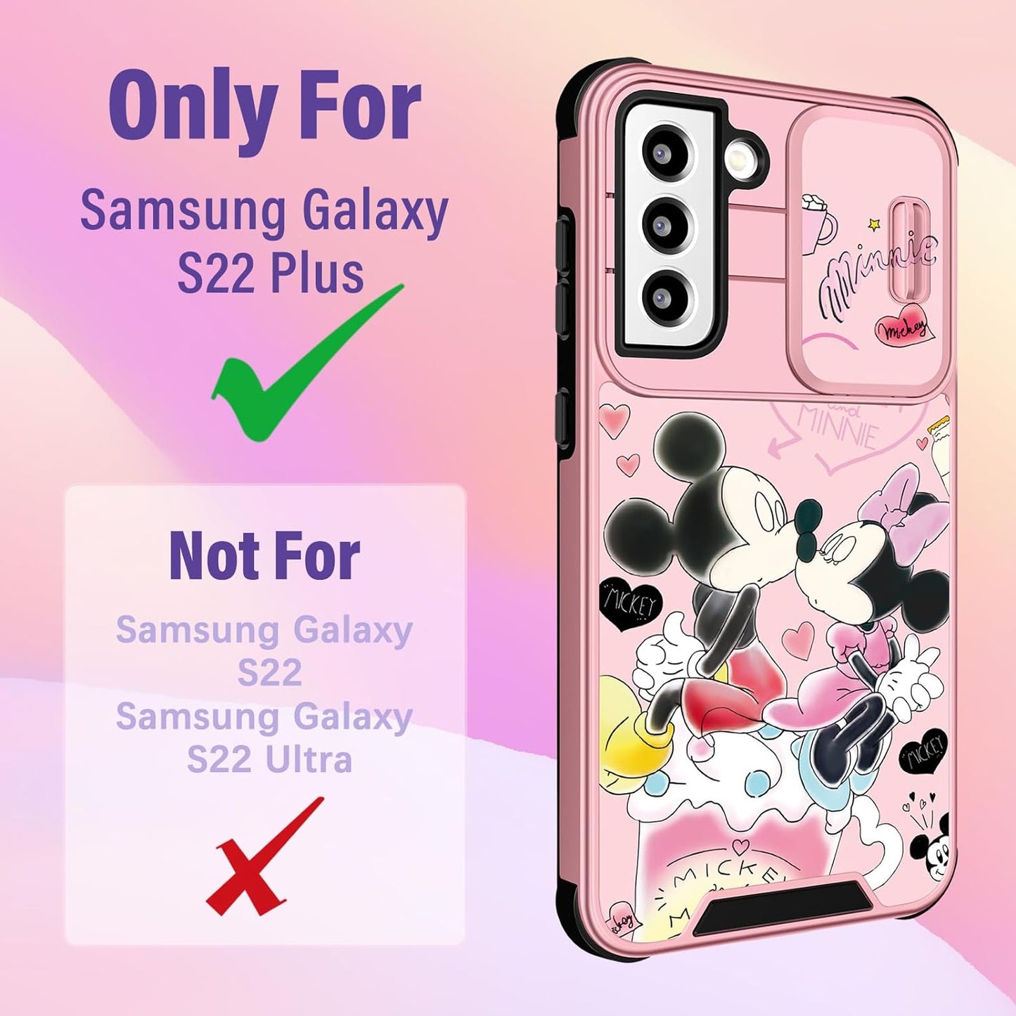Oqpa for Samsung Galaxy S22 plus Phone Case Cute Cartoon Galaxy S22 plus Case with Camera Cover+Ring Holder for Women Girly Girls Boys Kids Kawaii Funny Case for Samsung S22 Plus, Minn Micki  meitong2020   