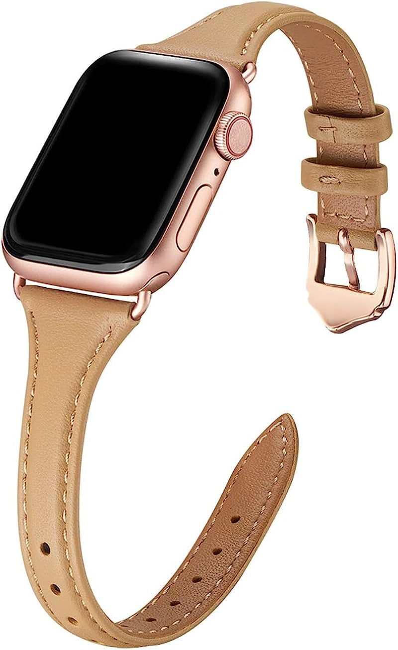 WFEAGL Leather Bands Compatible with Apple Watch Band 38Mm 40Mm 41Mm 42Mm 44Mm 45Mm 49Mm Women, Top Grain Leather Strap Slim & Thin Replacement Wristband for Iwatch Ultra SE & Series 8 7 6 5 4 3 2 1  WFEAGL Camel/RoseGold 38mm 40mm 41mm 