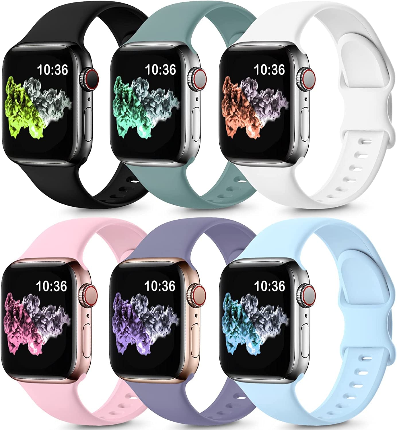 ZALAVER 6 Pack Bands Compatible with Apple Watch Band 38Mm 40Mm 41Mm 42Mm 44Mm 45Mm 49Mm Men Women, Soft Silicone Sport Strap for Iwatch Ultra Series 8 7 6 5 4 3 2 1 SE  ZALAVER Black/White/Pink/Cactus/Violet/Light Blue 42mm/44mm/45mm/49mm 