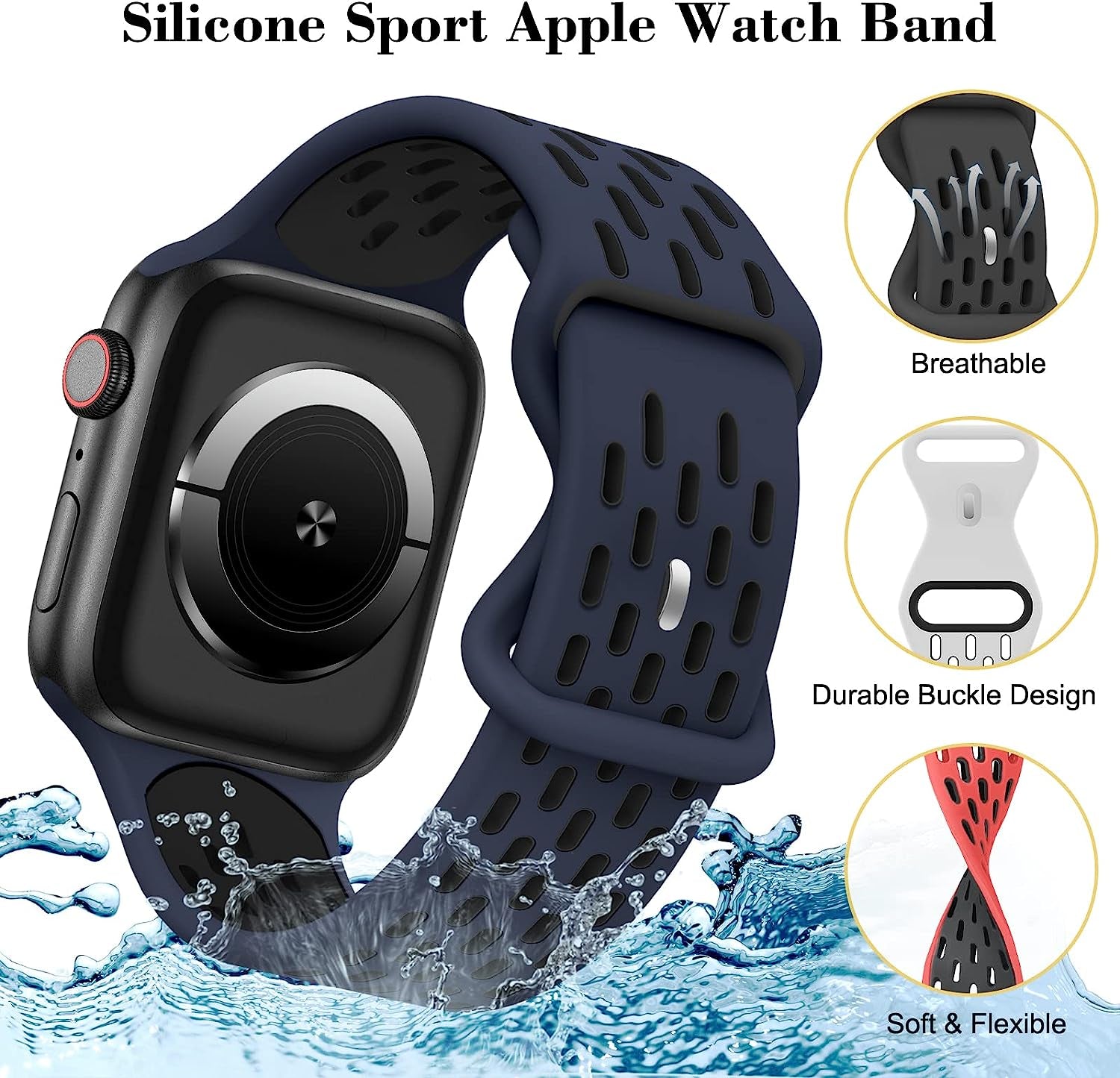 Shalila 4 Pack Sport Bands Compatible with Apple Watch Band 49Mm 45Mm 44Mm 42Mm 41Mm 40Mm 38Mm for Men Women, Silicone Breathable Wristband Replacement Strap for Iwatch Ultra Series 8/7/SE/6/5/4/3/2/1  Shalila   