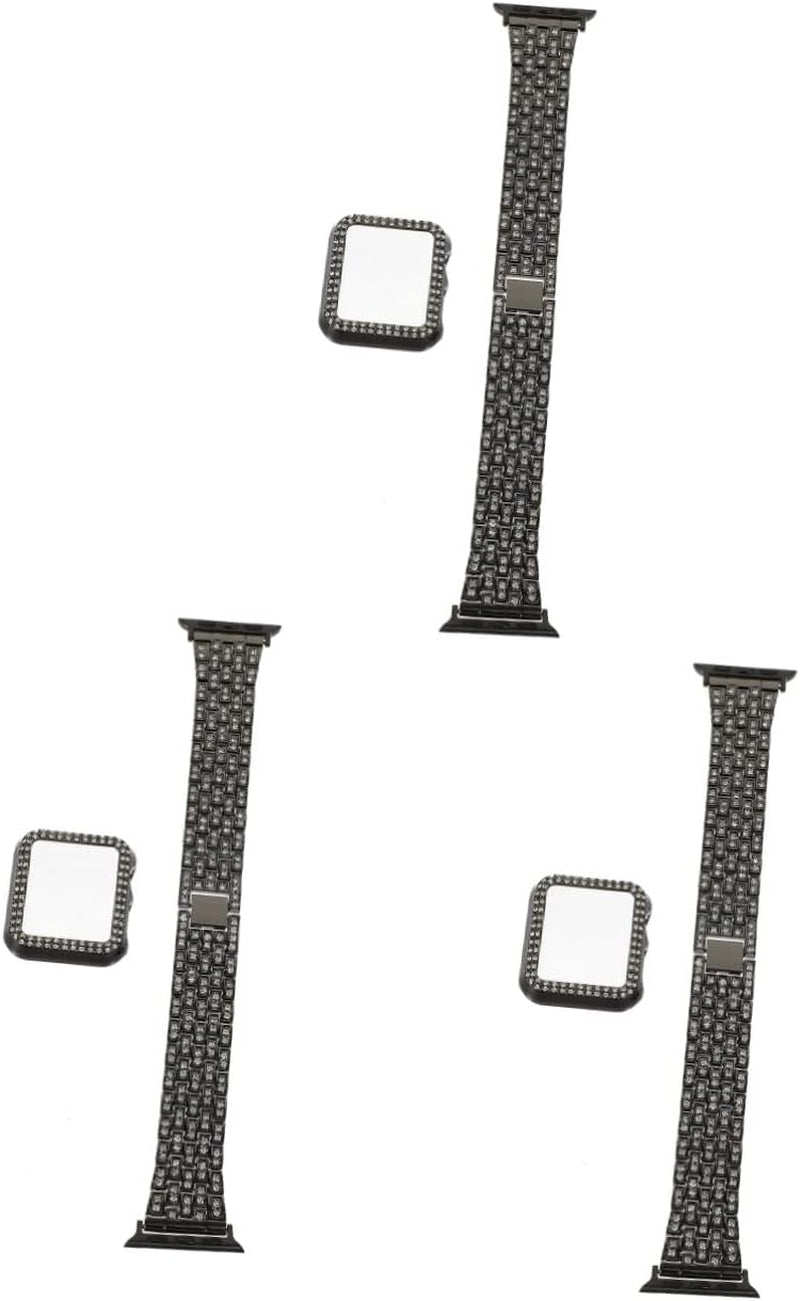 Mikikit Aplple Watch Bands 4 Sets Anti- Decorative Watch Case Band Watchband Anti-Slip Anti-Skid Portable Belt Rhinestone Metal of Replacement Replaceable Strap Slip  Mikikit Blackx3pcs 0.3X3.2X19CMx3pcs 