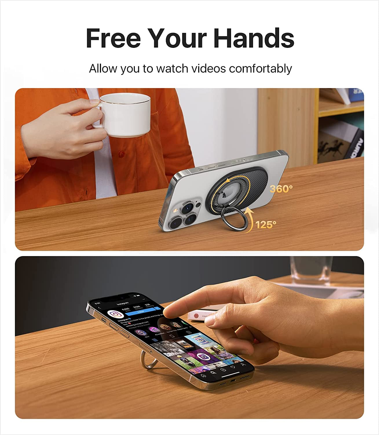 [2023 Newest] Andobil Easyfly Magnetic Phone Grip [Strongest Magnet Power] Gym Cell Phone Finger Ring Holder Compatible with Magsafe Iphone 14 Pro Max 14 13 12, Rotate Kickstand, Carbon Fiber Design  andobil   