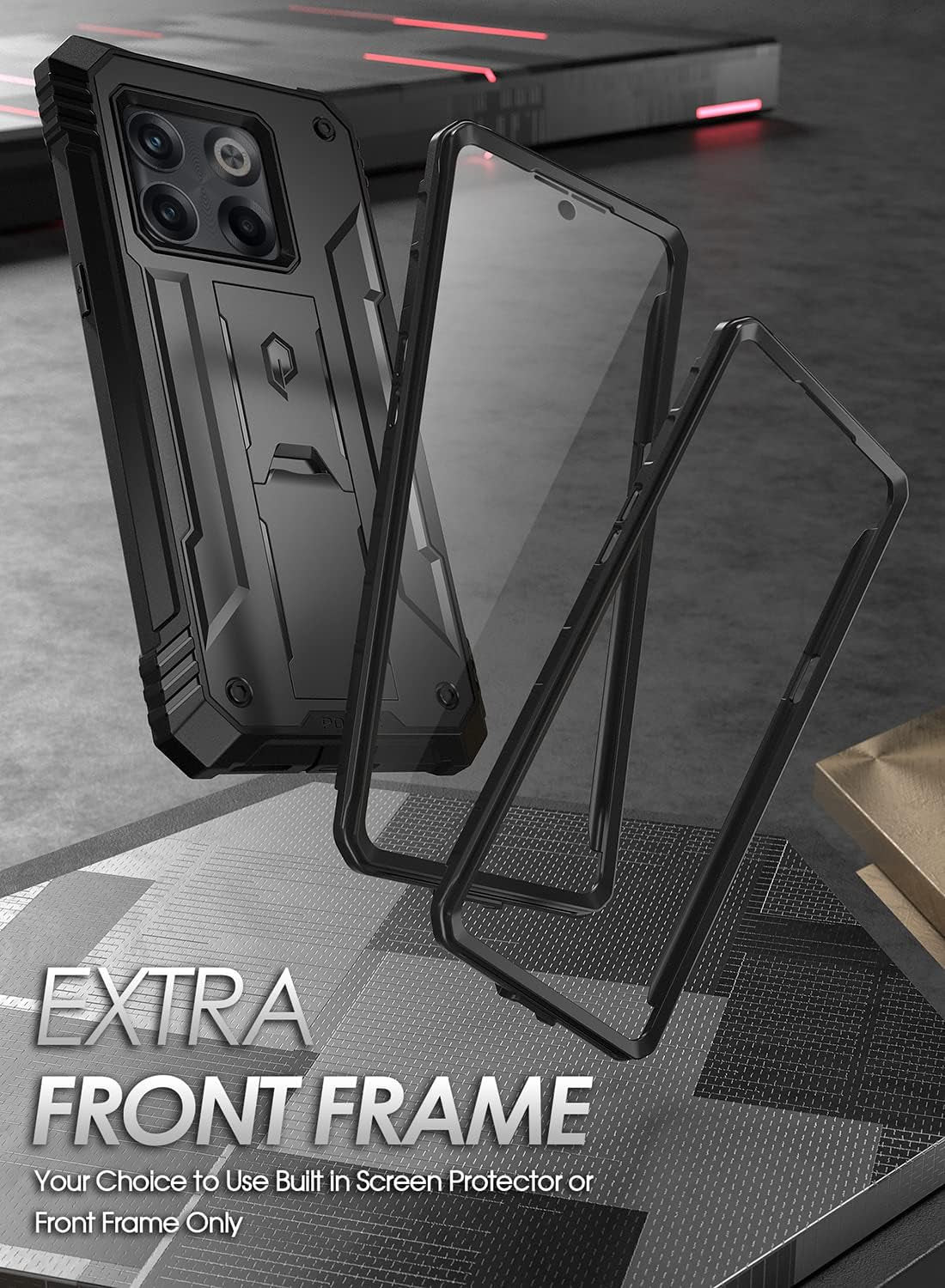 Poetic Revolution Series Designed for Oneplus 10T Case, Full-Body Rugged Dual-Layer Shockproof Protective Cover with Kickstand and Built-In-Screen Protector, Black  Poetic   