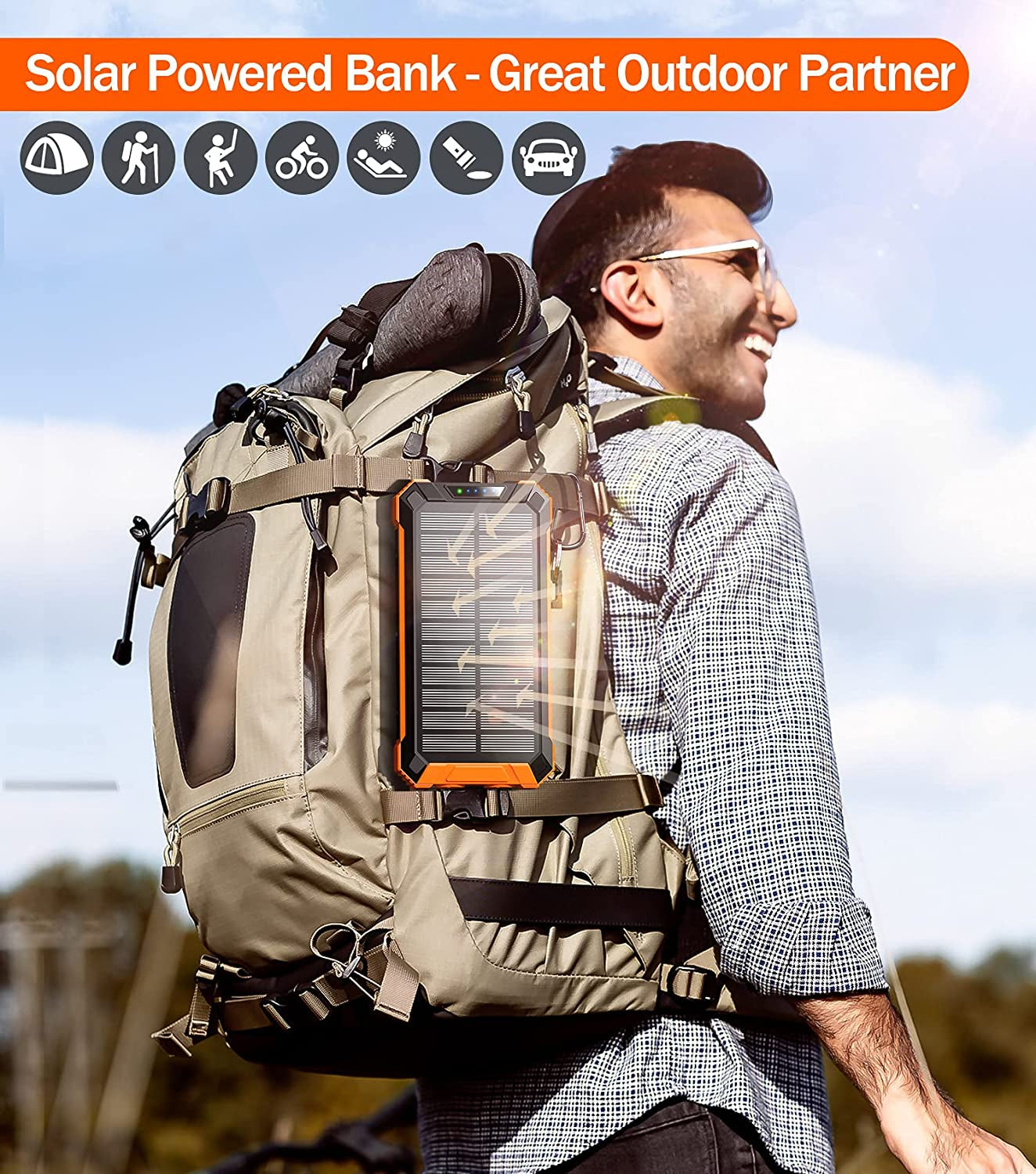 Goodaaa Power Bank Wireless Charger 36000Mah Built in 4 Cables Six Outputs 15W Fast Charging Power Bank for All Mobile Devices Three Inputs Solar Portable Charger with Dual Flashlights, Carabiner  GOODaaa   