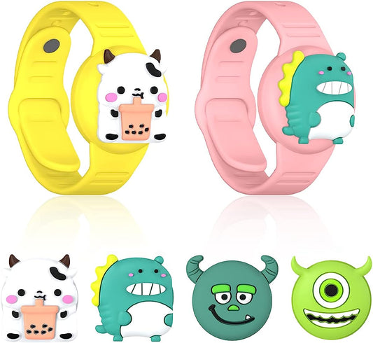 2 Pack Airtag Bracelet for Kids, Cartoon DIY Air Tag Wristband Kid Air Tag Holder Compatible for Apple Airtag, Cute Airtag Accessories Silicone Airtag Watch Band for Kids Toddler Adults(Yellow + Pink)  UCPOVT   