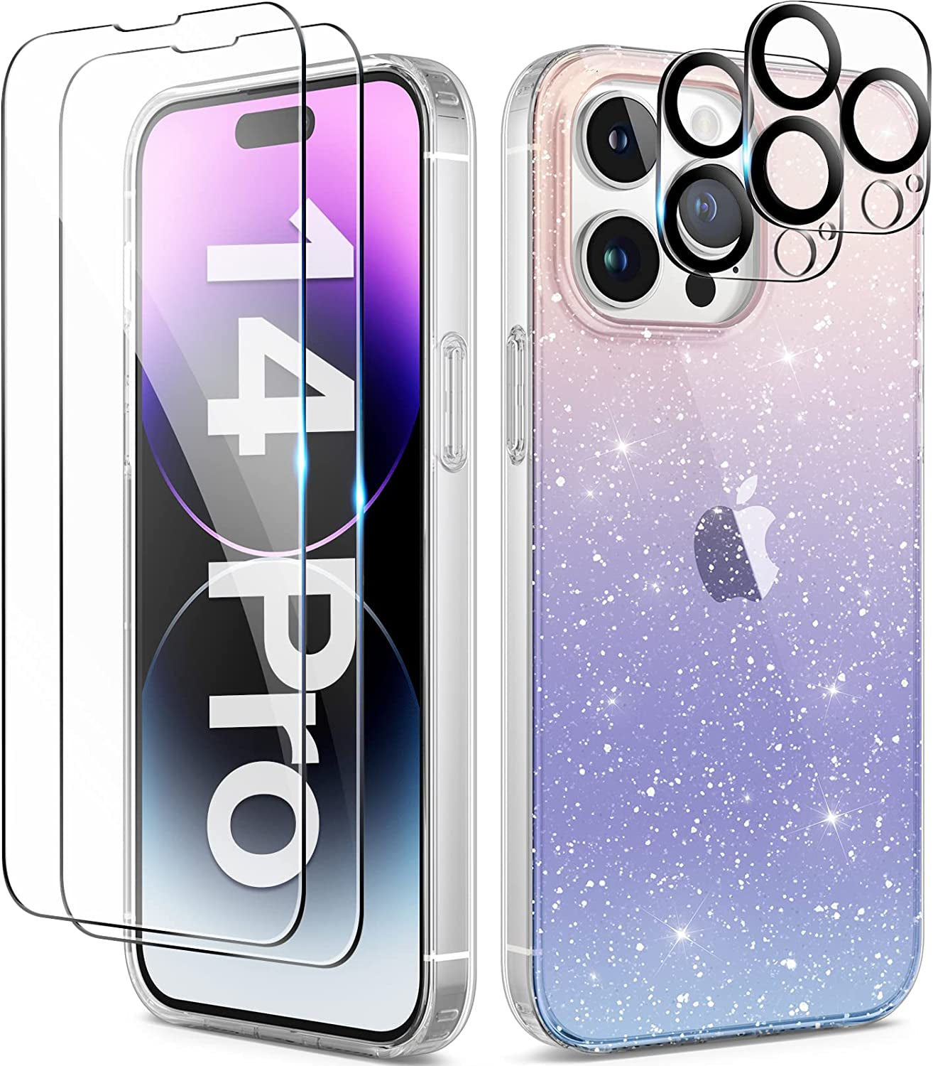BERFY for Iphone 14 Pro Case Clear, with 2X Screen Protector + 2X Camera Lens Protector, [Non-Yellowing] [Military Grade Protection] Shockproof Phone Case 6.1 Inch, Gradient  BERFY   