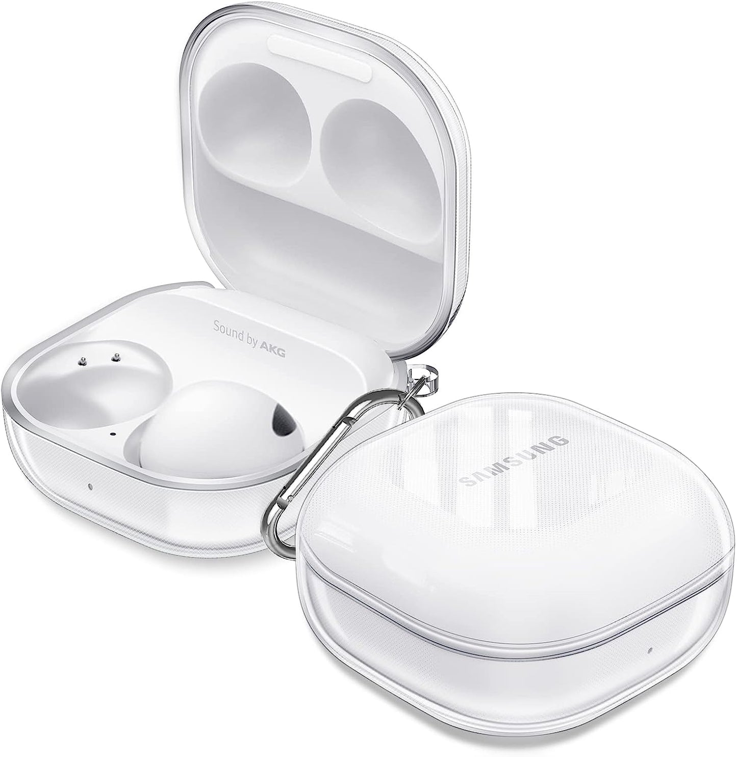 Fintie Case for Samsung Galaxy Buds 2 Pro (2022) / Galaxy Buds 2 (2021) / Galaxy Buds Pro (2021) / Galaxy Buds Live (2020) - Soft TPU Clear Anti-Scratch Protective Cover with Carabiner, Crystal Purple  Fintie Crystal Clear  