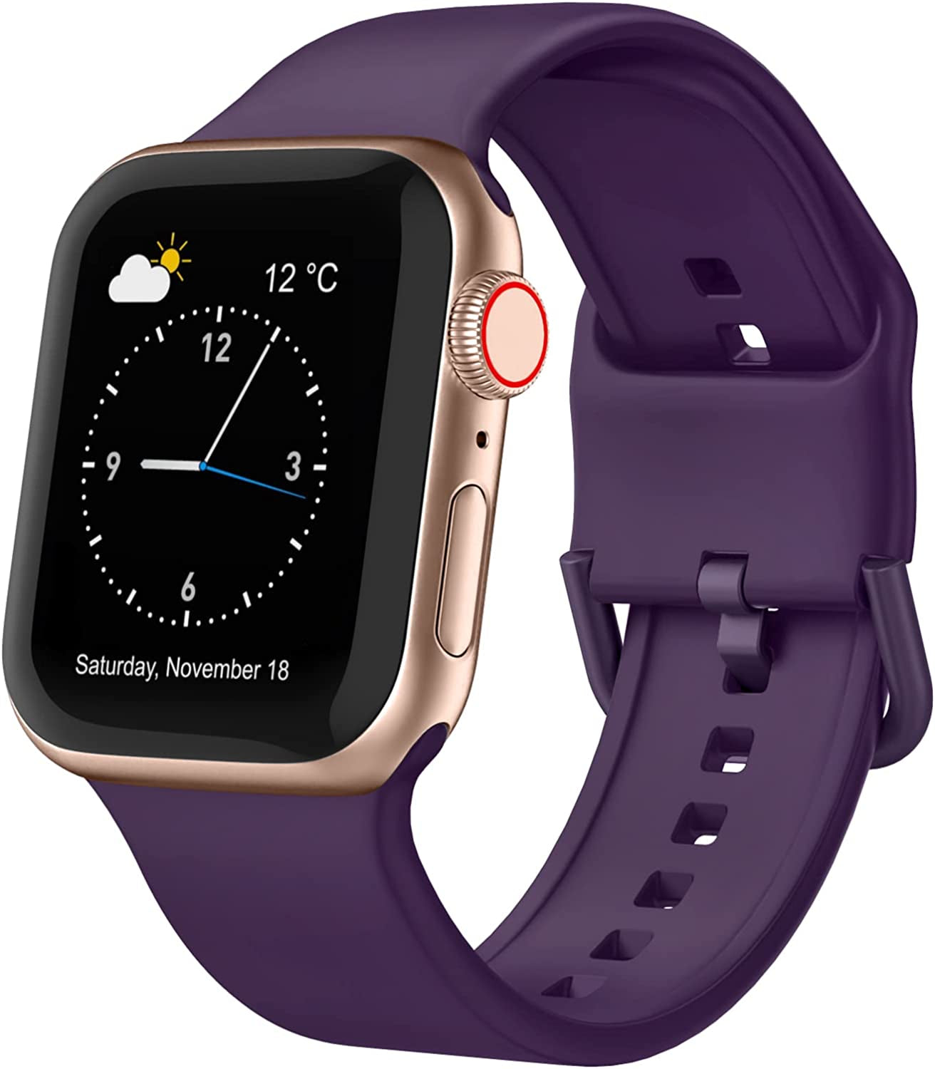 Sport Band Compatible with Apple Watch Bands 49Mm 45Mm 44Mm 42Mm 41Mm 40Mm 38Mm, Soft Silicone Wristbands Replacement Strap with Classic Clasp for Iwatch Series SE 8 7 6 5 4 3 2 1 Ultra for Women Men  Recoppa Dark Purple 42mm/44mm/45mm/49mm 