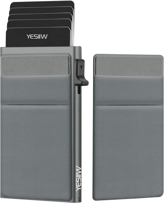 YESIIW Auto Pop up Credit Card Holder with Money Pocket | Minimalist Business Card Wallet RFID Blocking for Men | Smart Slim Aluminum Metal Debit Card Case Gifts for Dad Fathers | Space Gray  YESIIW   