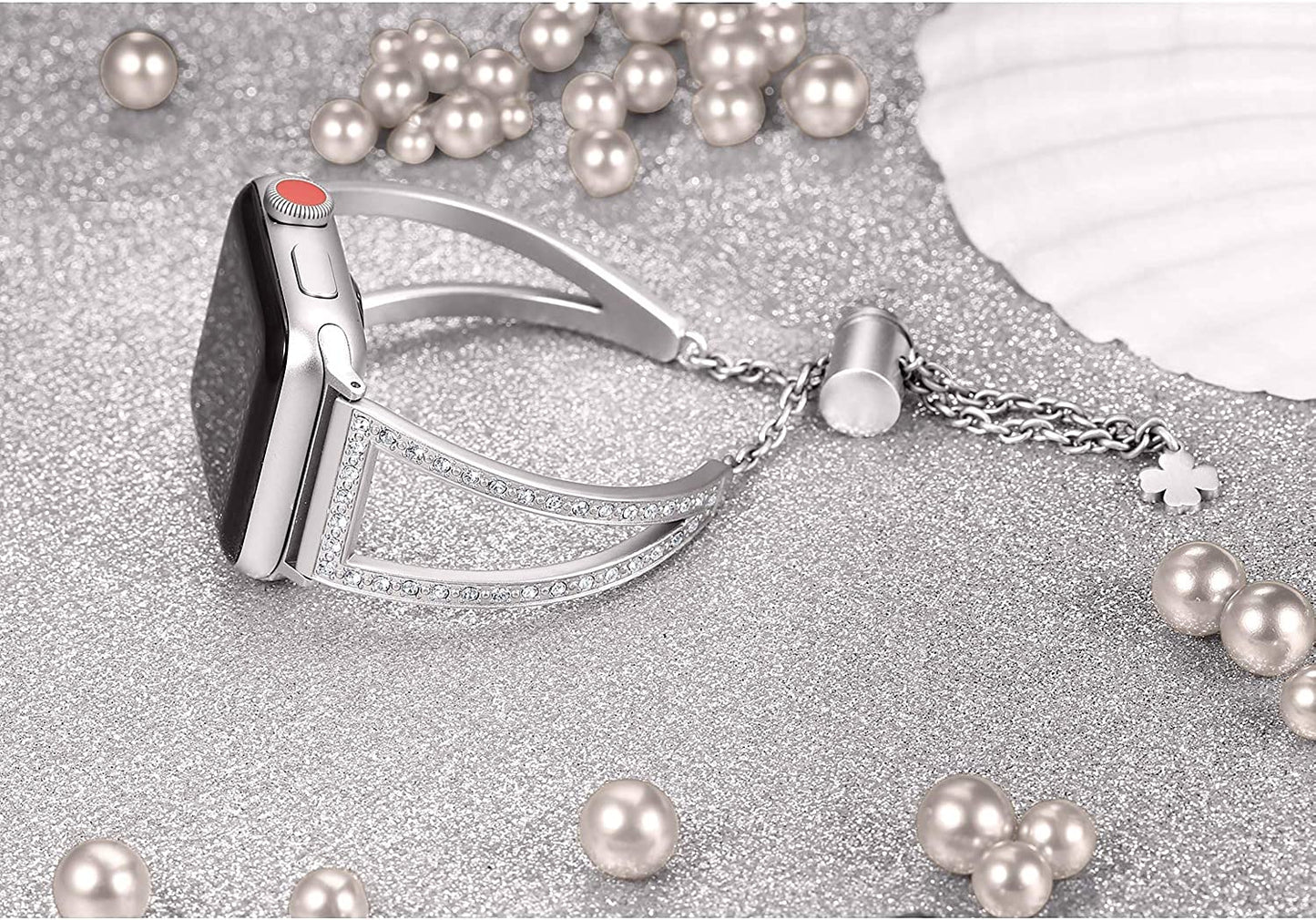 Secbolt Bling Bands Compatible with Apple Watch Bands 38Mm 40Mm 41Mm 42Mm 44Mm 45Mm Iwatch Series 8/7/6/5/4/3/2/1/SE, Women Dressy Metal Jewelry Bracelet Bangle Wristband Stainless Steel  Secbolt   