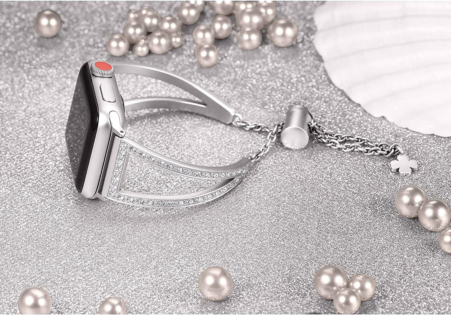 Secbolt Bling Bands Compatible with Apple Watch Bands 38Mm 40Mm 41Mm 42Mm 44Mm 45Mm Iwatch Series 8/7/6/5/4/3/2/1/SE, Women Dressy Metal Jewelry Bracelet Bangle Wristband Stainless Steel  Secbolt   