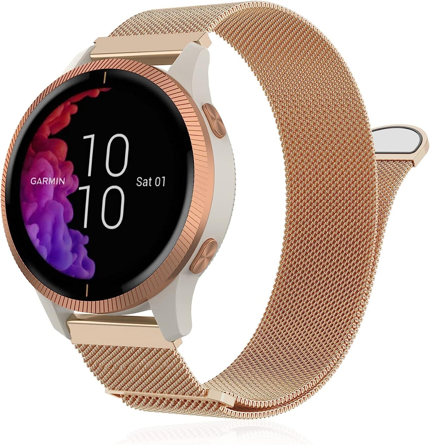 Sunnyson Milanese Metal Bands Compatible with Garmin Vivoactive 3/ Vivoactive 3 Music/ Garmin Venu/ Venu Sq Watch Band,20Mm Watch Band Mesh Stainless Steel Replacement Strap for Garmin Venu 2 Plus/Forerunner 245/ Forerunner 645 Women Men  Sunnyson Gold  