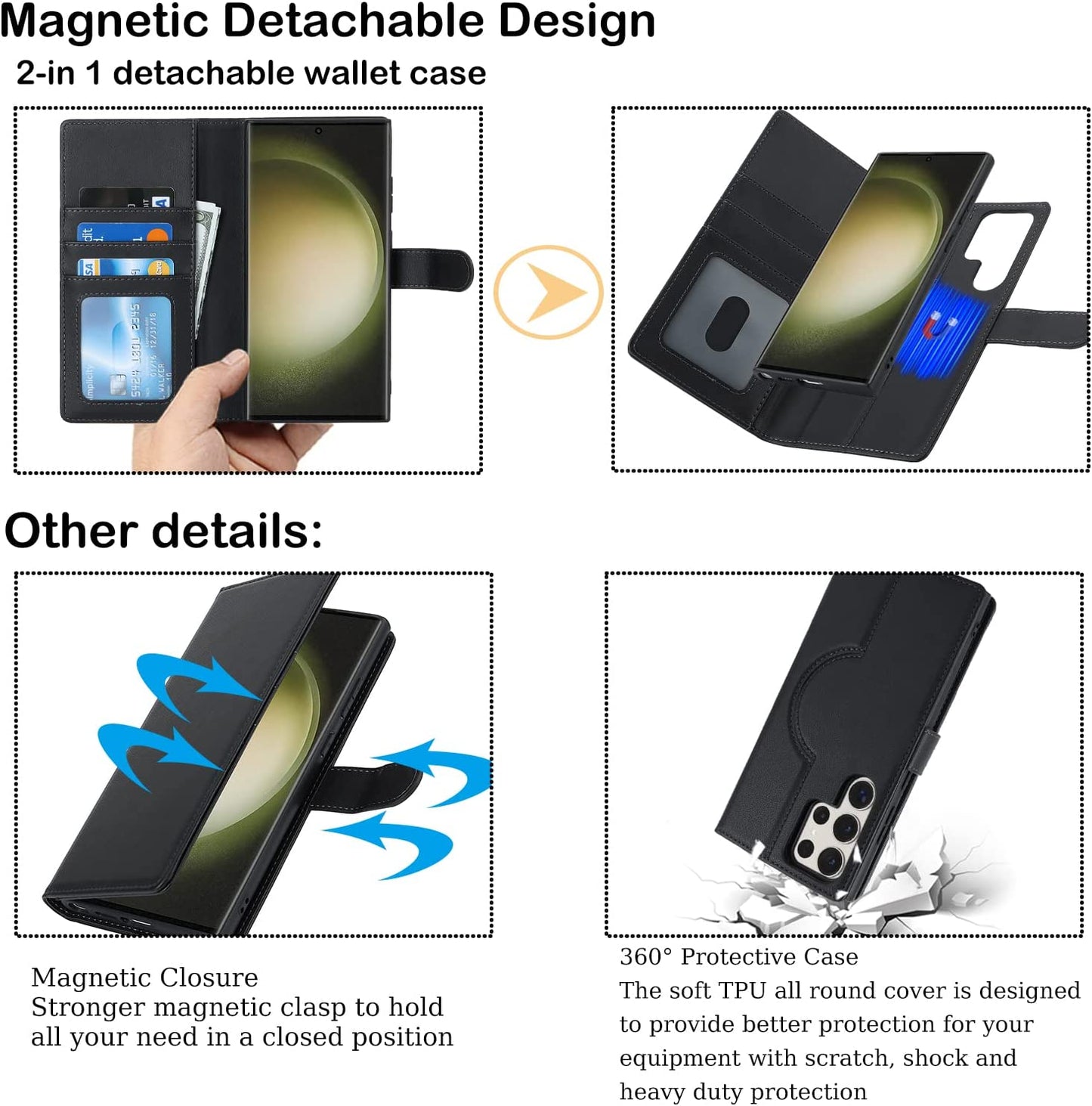 Ｈａｖａｙａ Samsung Galaxy S23 Ultra Case Wallet Magsafe Compatible,Samsung Galaxy S23 Ultra Wallet Case with Card Holder，Magnetic Detachable Flip Cover for Women Men Mujer-Black  Ｈａｖａｙａ   